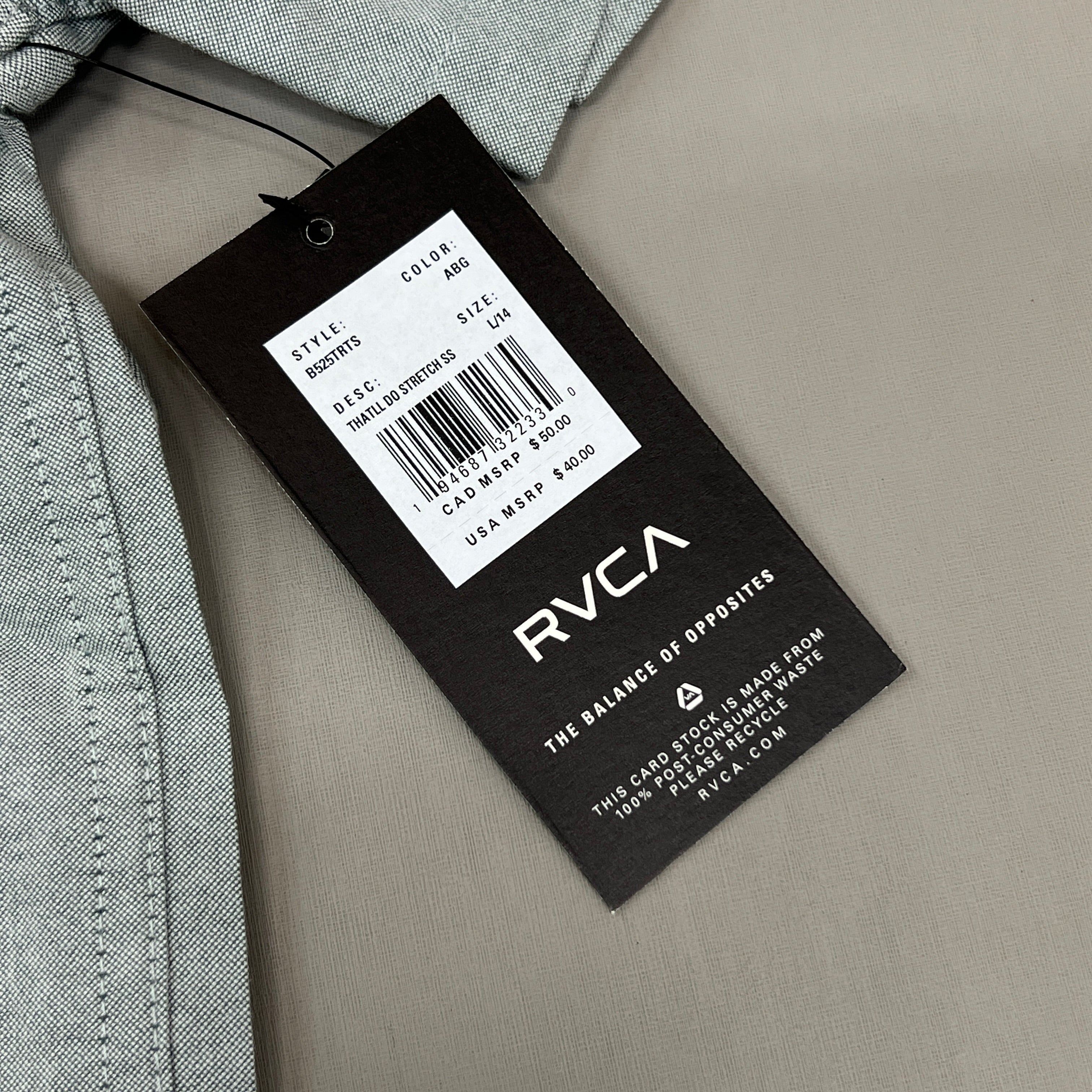 RVCA That'll Do Stretch Short Sleeve Shirt Youth Sz L / 14 B525TRTS Balsam Green (New)