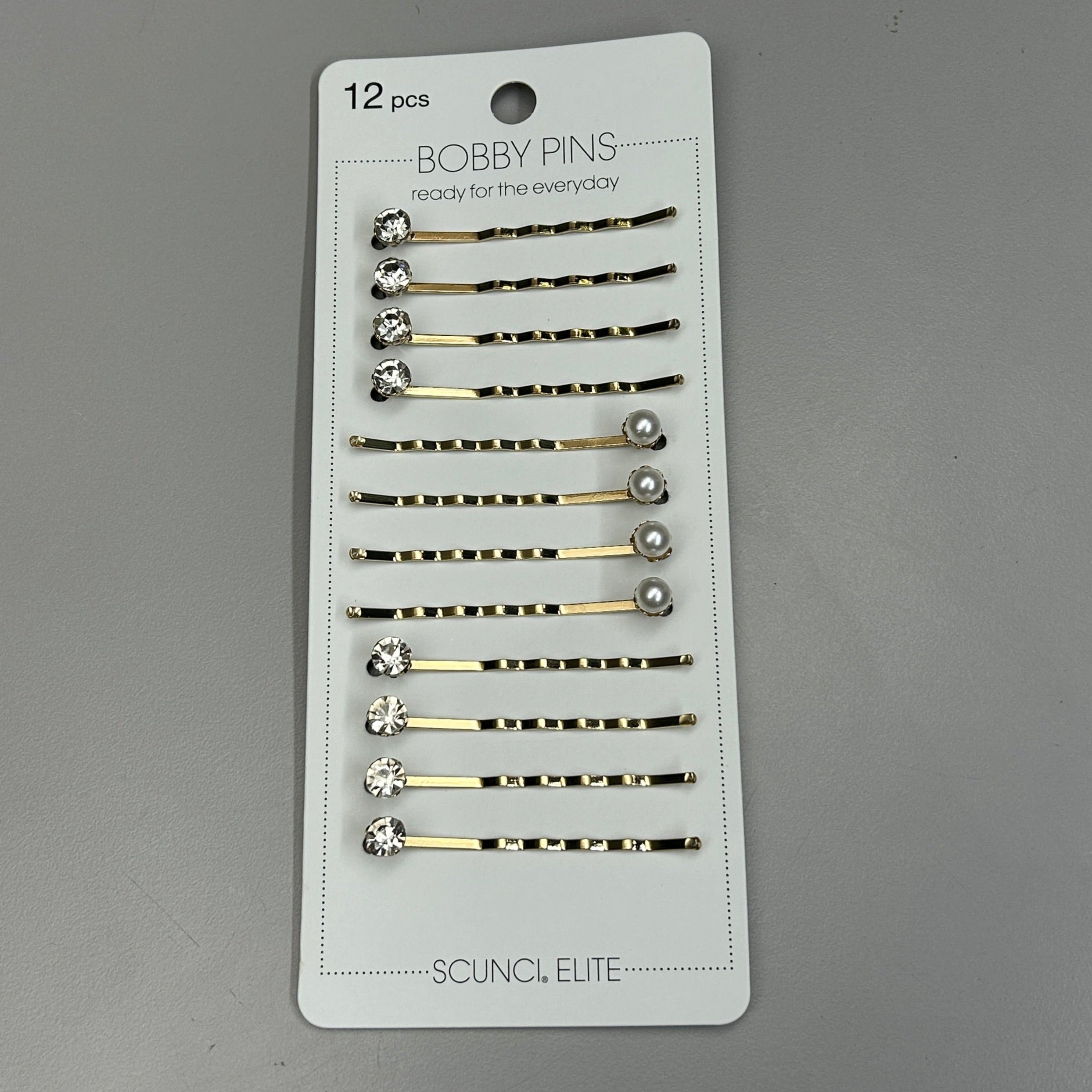 SCUNCI 3-PACK! Pearl/Crystal Bobby Pin Slides Elite Collection Gold 12-Pieces (New)