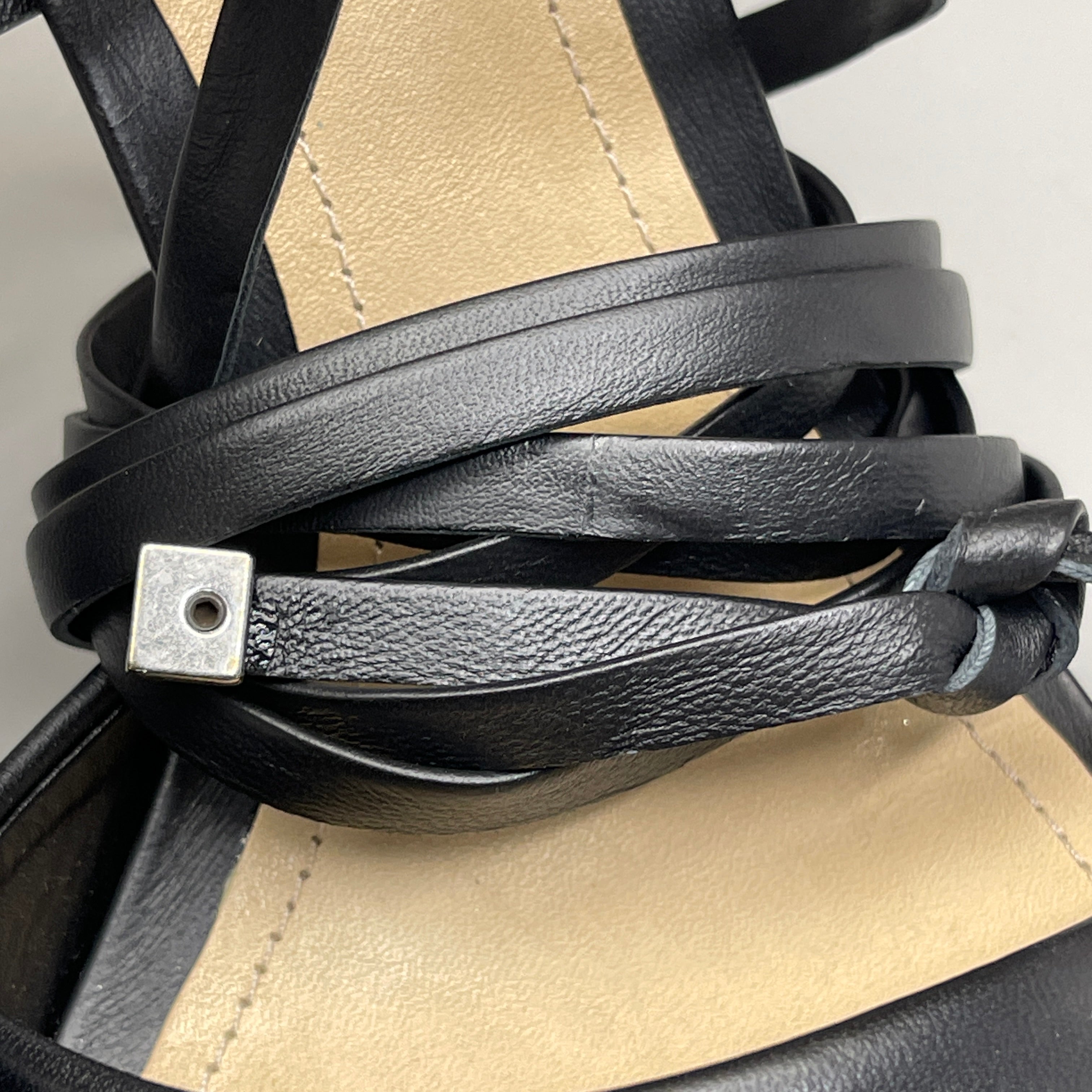 SCHUTZ Bryce Ankle Tie Women's Leather High Heel Strappy Sandal Black Sz 8B (New)