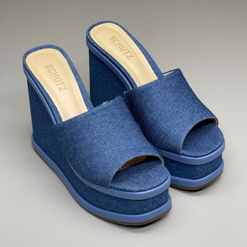 SCHUTZ Dalle Denim Women's Wedge Sandal Blue Platform Shoe Sz 9.5B (New)