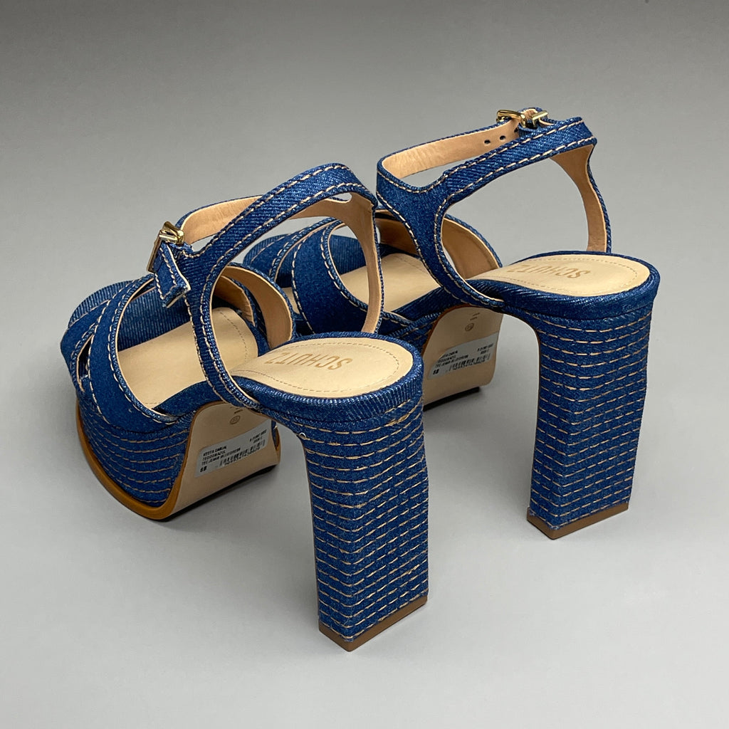 SCHUTZ Keefa Casual Denim Women's 4" Heeled Sandal Platform Blue Sz 7B(New)