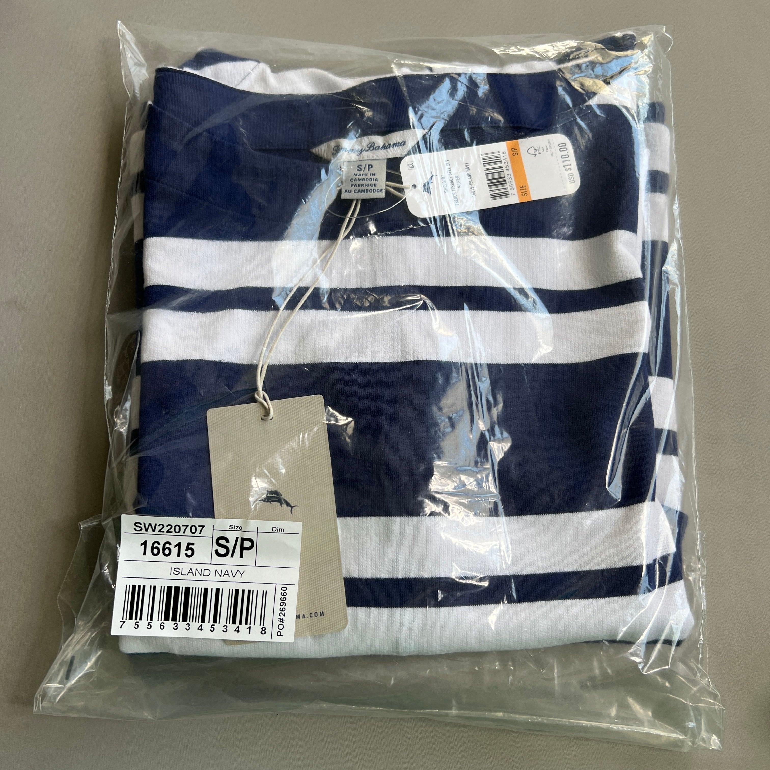 TOMMY BAHAMA Women's French Terrace Bell Sleeve Popover Island Navy Size S (New)