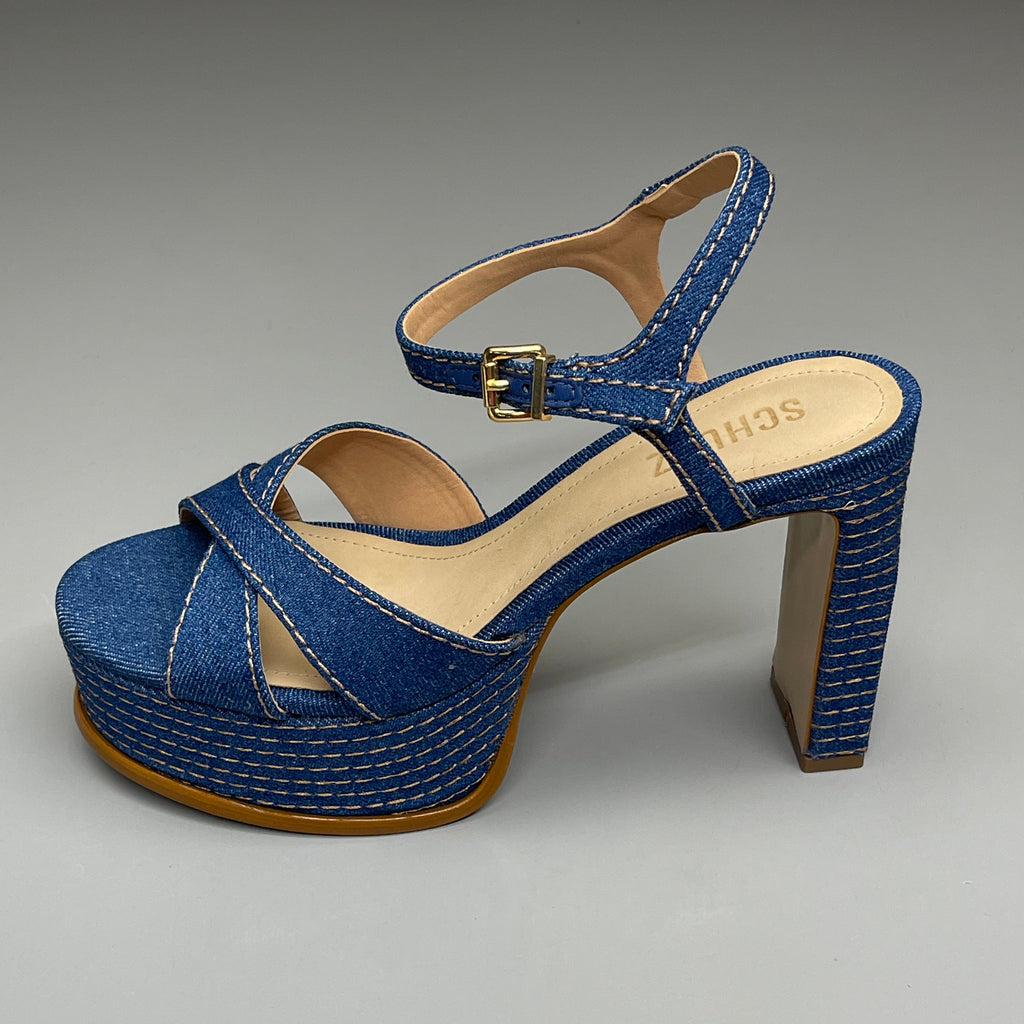 SCHUTZ Keefa Casual Denim Women's 4" Heeled Sandal Platform Blue Sz 9.5B (New)