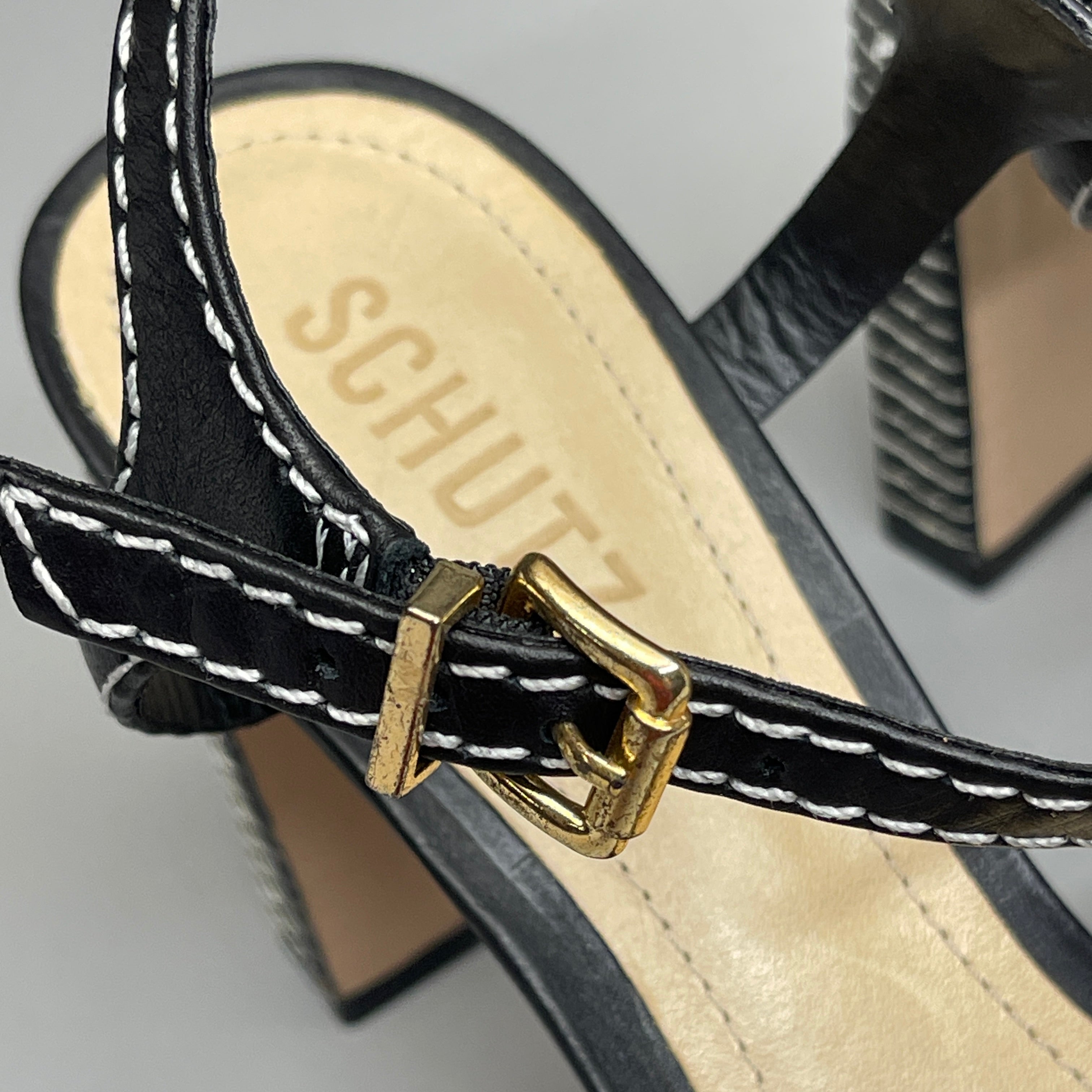 SCHUTZ Keefa Casual Women's Leather Sandal Black Platform 4" Heel Shoes Sz 8.5B