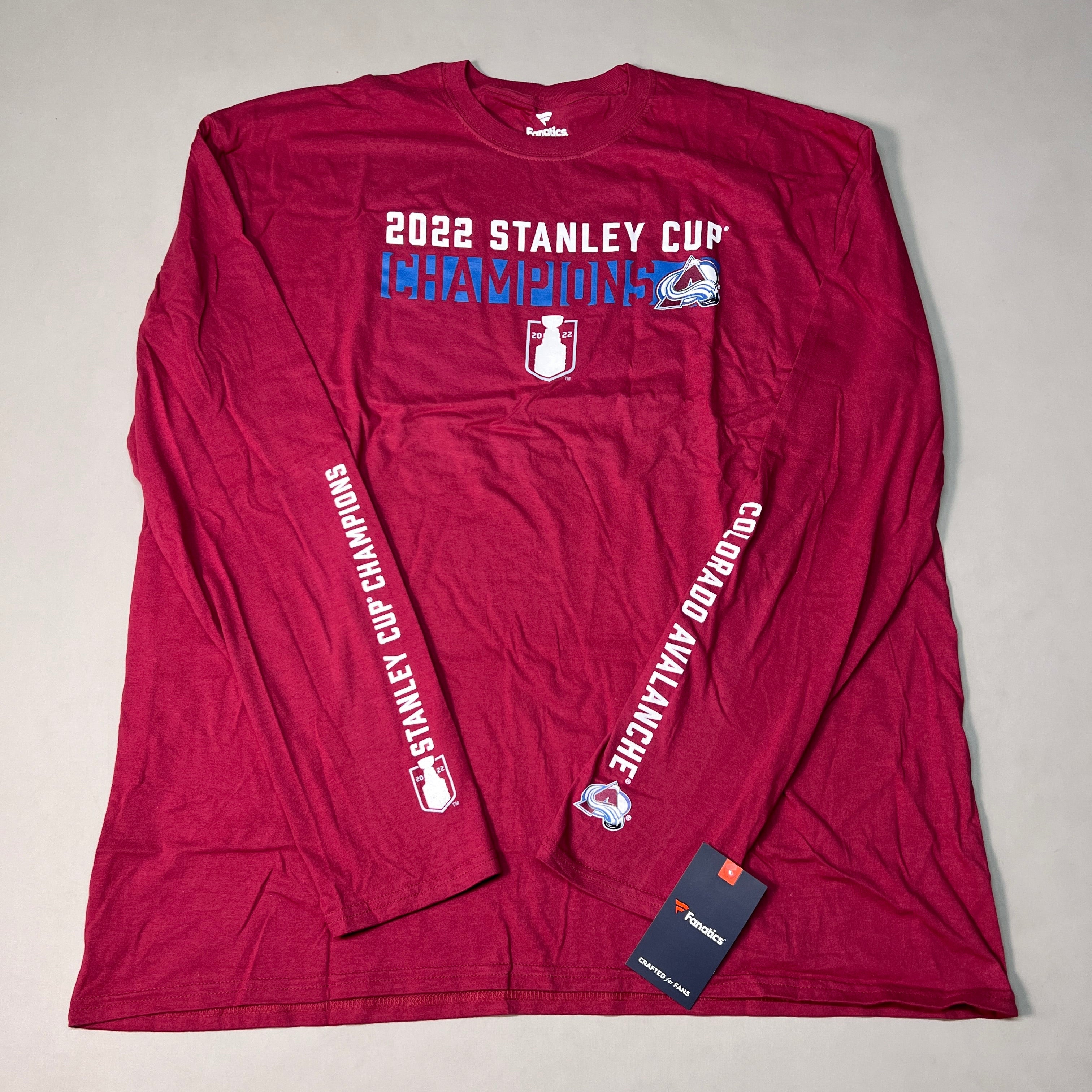 FANATICS 2022 Stanley Cup Champions Colorado Avalanche Long Sleeve T-shirt Sz 2XL Burgundy 058N SC Champs (New)