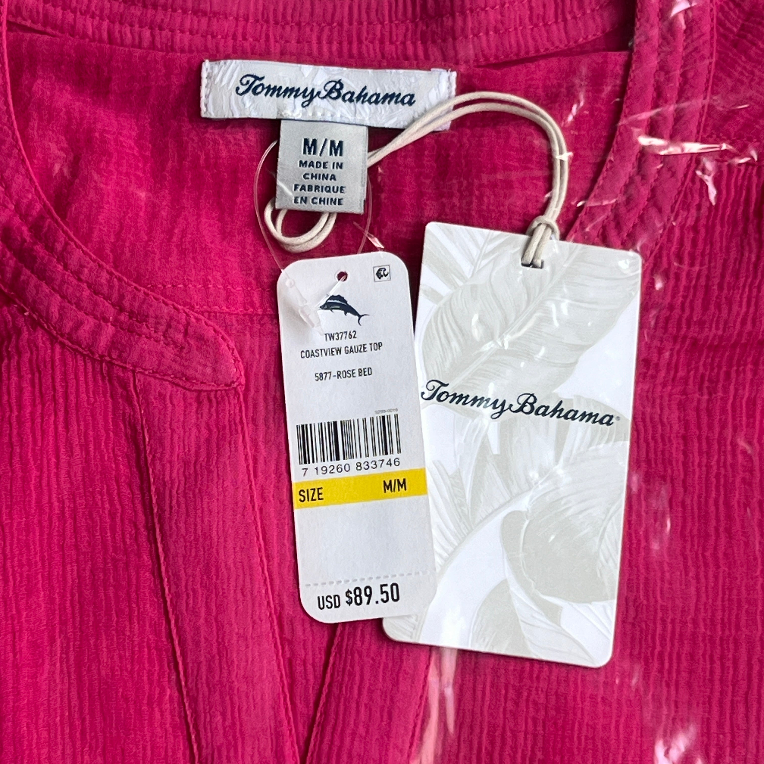 TOMMY BAHAMA Women's Coastview Gauze Top 3/4 Sleeve Rose Bed Size M (New)