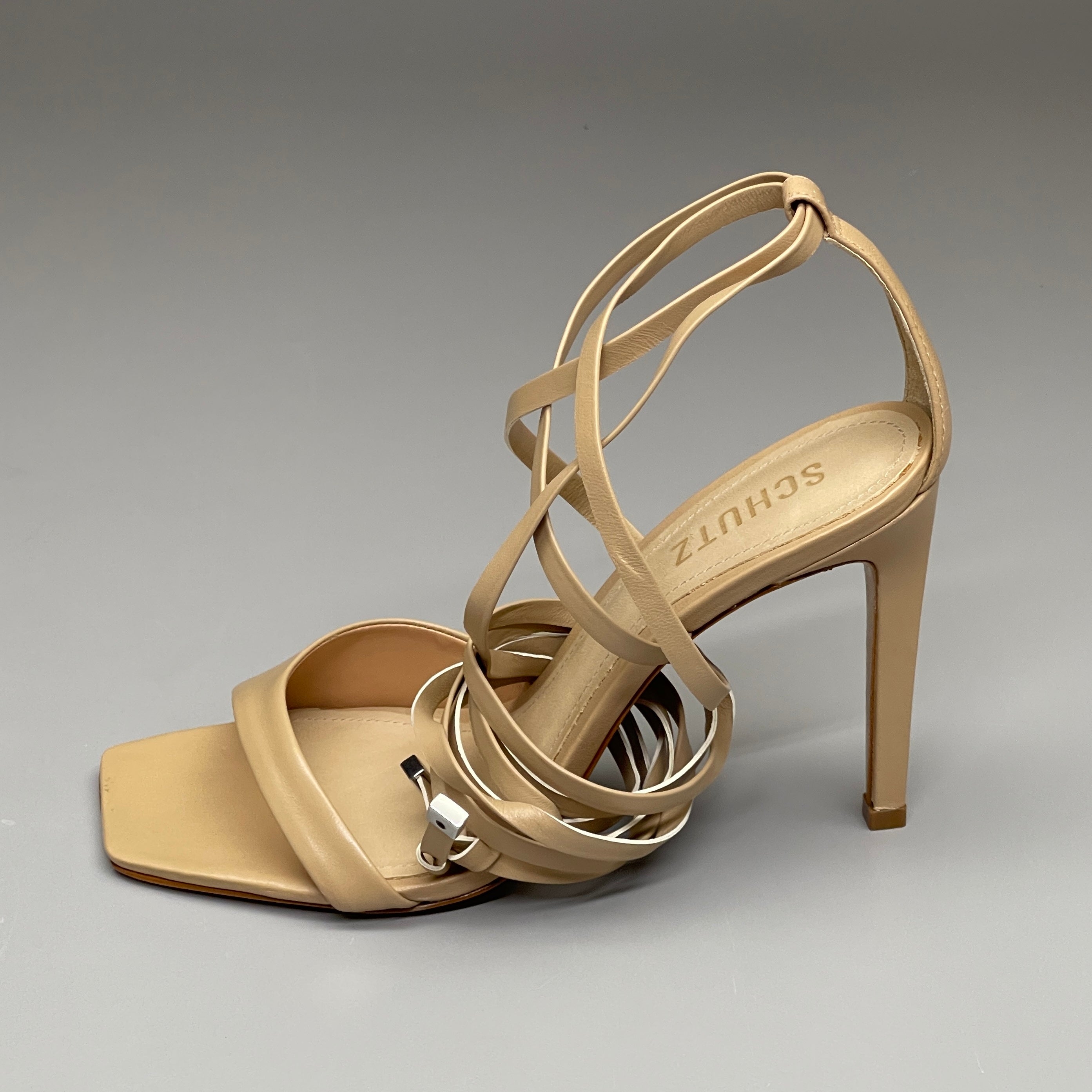 SCHUTZ Bryce Ankle Tie Women's Leather High Heel Sandal Light Nude Sz 5B (New)
