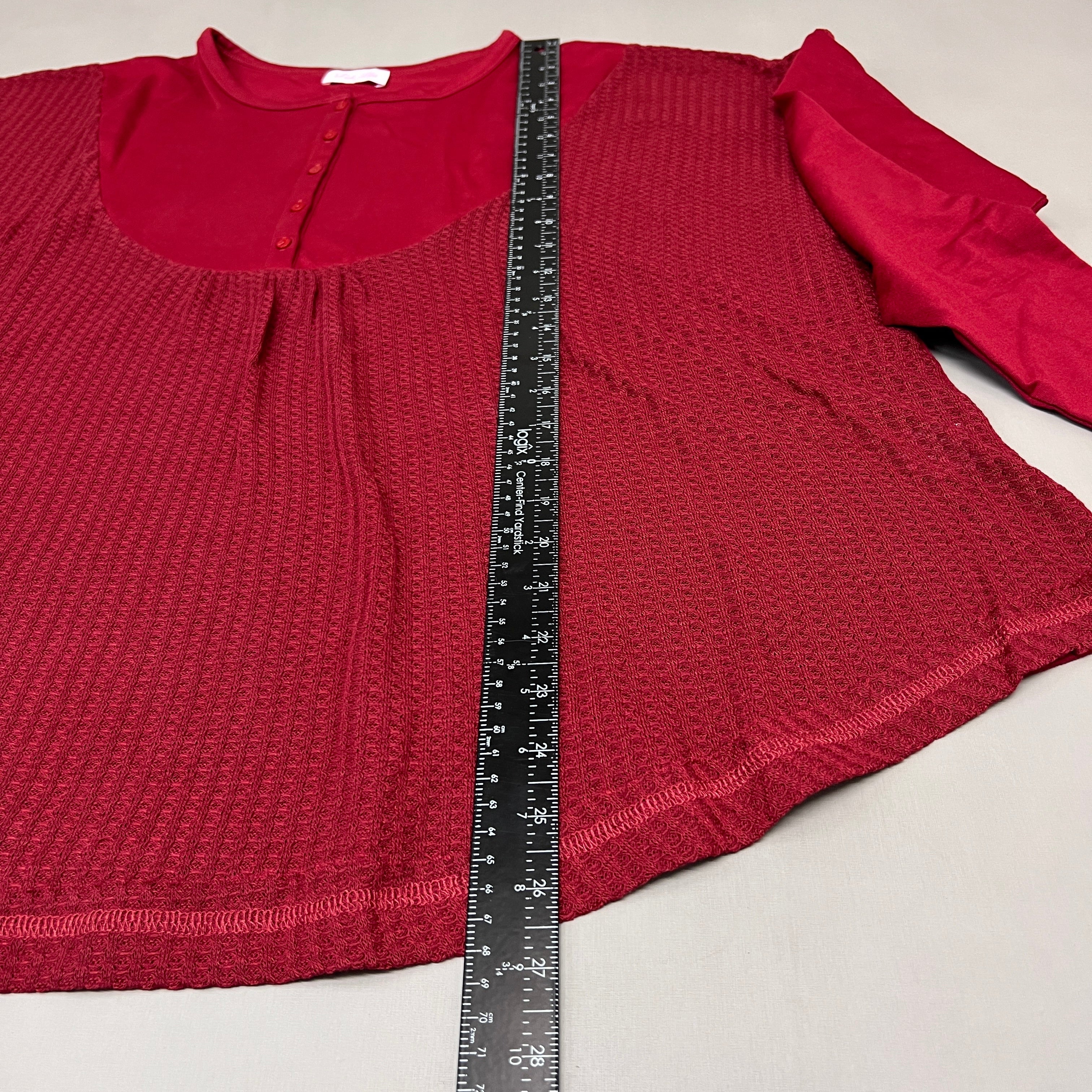 PINK LILY Take the Leap Henley Waffle Knit Blouse Women's Sz L Cranberry PL903 (New)