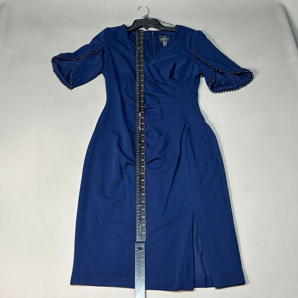 ADRIANNA PAPELL Knit Crepe Pearl Trim Navy Size 8 (New)