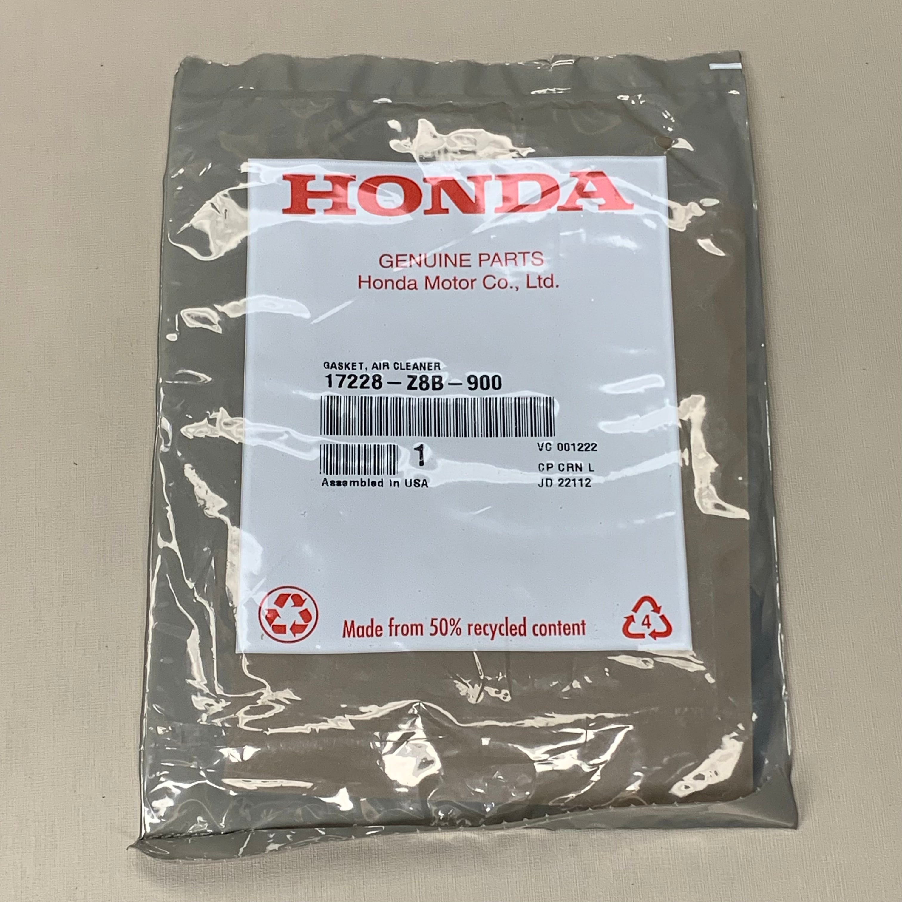 HONDA Equipment Air Cleaner Gasket 17228-Z8B-900 OEM (New)