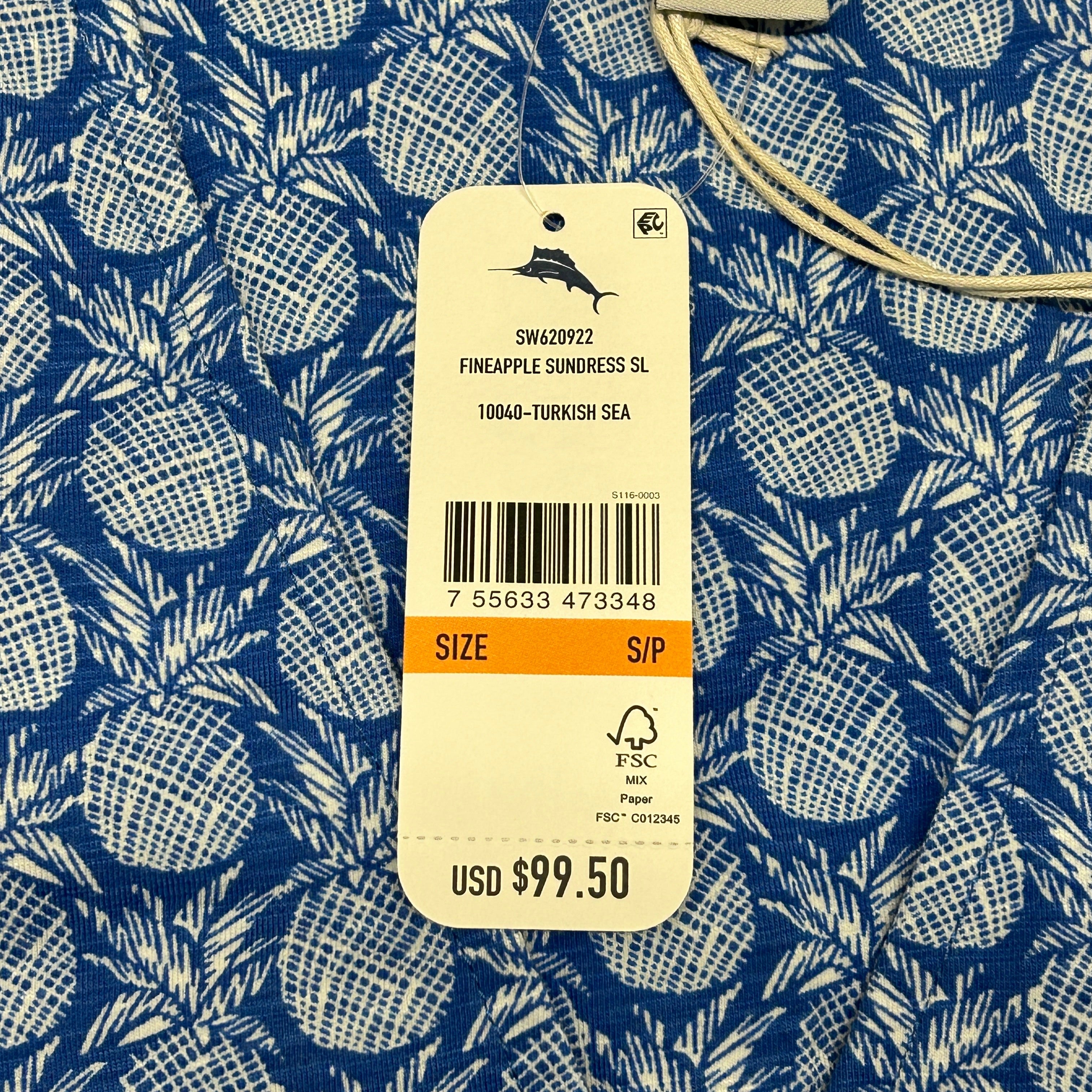 TOMMY BAHAMA Women's Fineapple Sleeveless SunDress Blue/White Turkish Sea Size S (New)