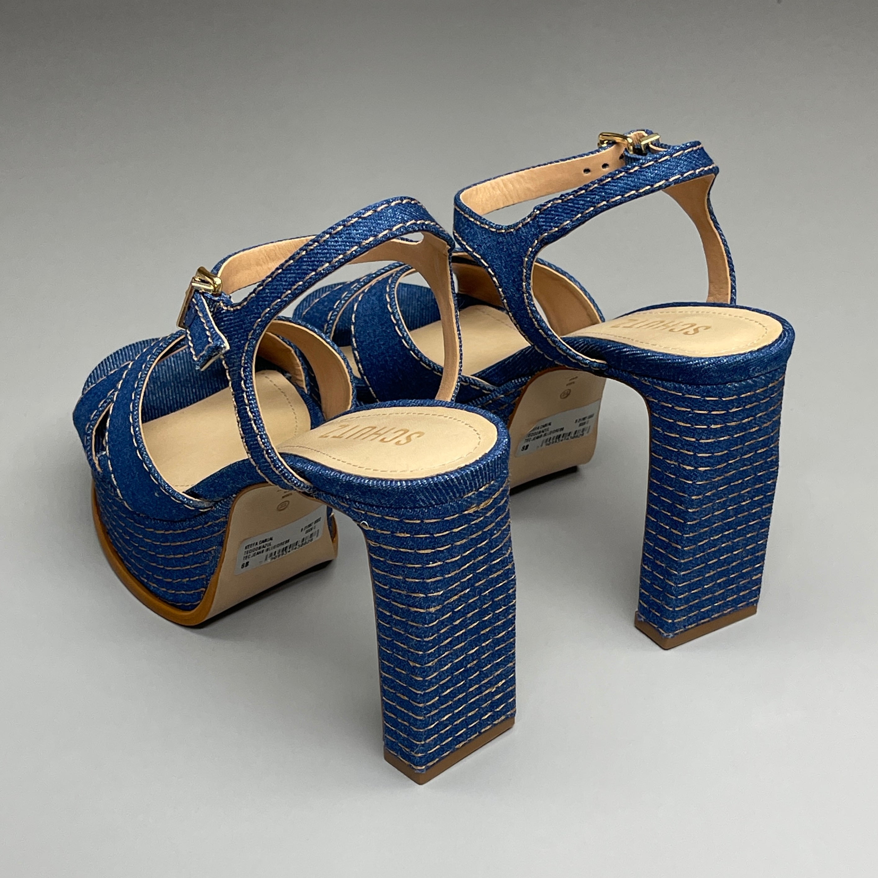 SCHUTZ Keefa Casual Denim Women's 4" Heeled Sandal Platform Blue Sz 9B (New)