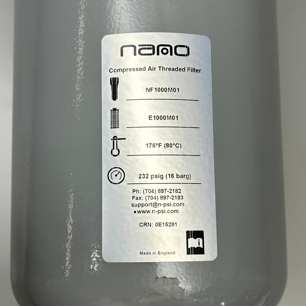 NANO NF 1000 M1 COALESCING FILTER ASSEMBLY 1000 SCFM, 3" NPT (New)