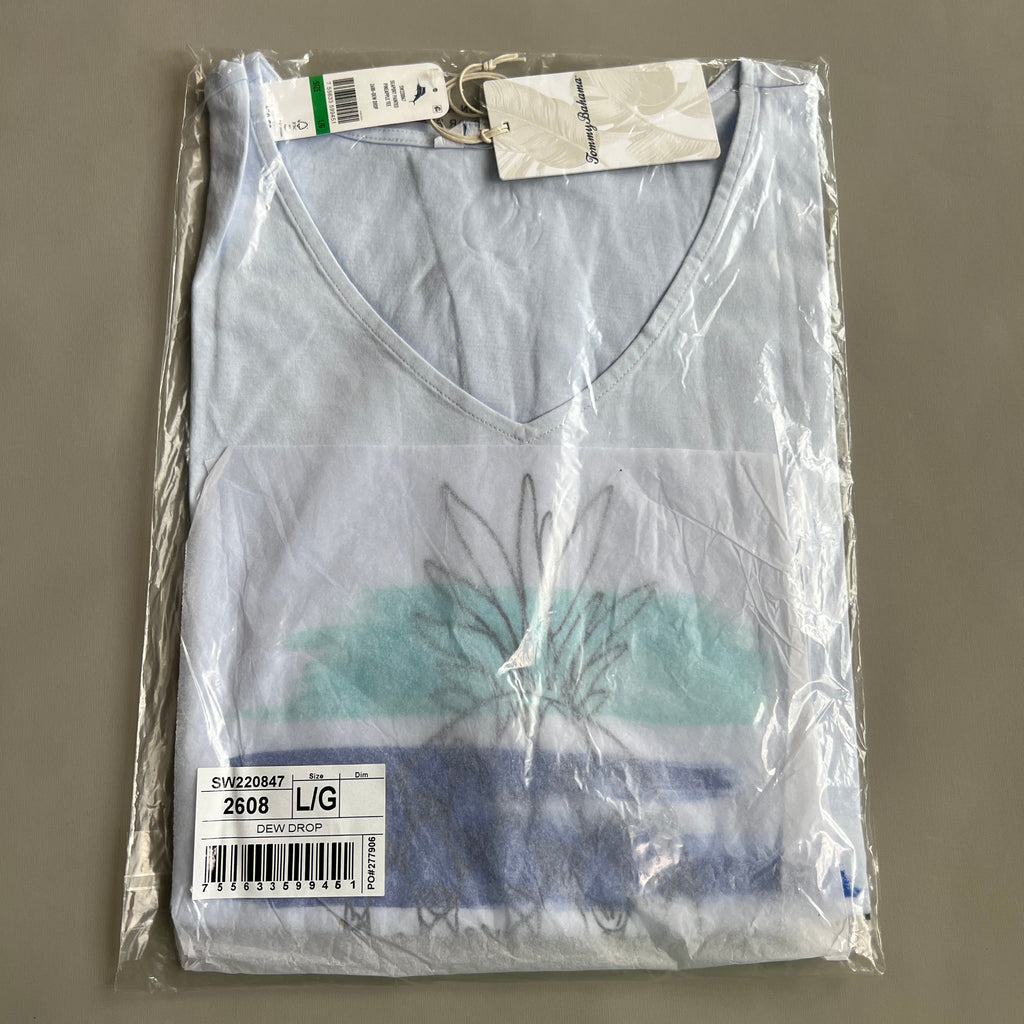 TOMMY BAHAMA Women's Seaport Painted Pineapple Tee T-shirt Dew Drop Size L (New)