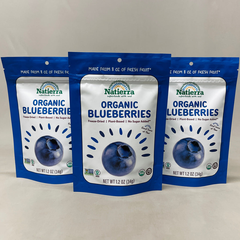 NATIERRA Nature & Earth Freeze-Dried Organic Blueberries 1.2oz -3 packs (New)