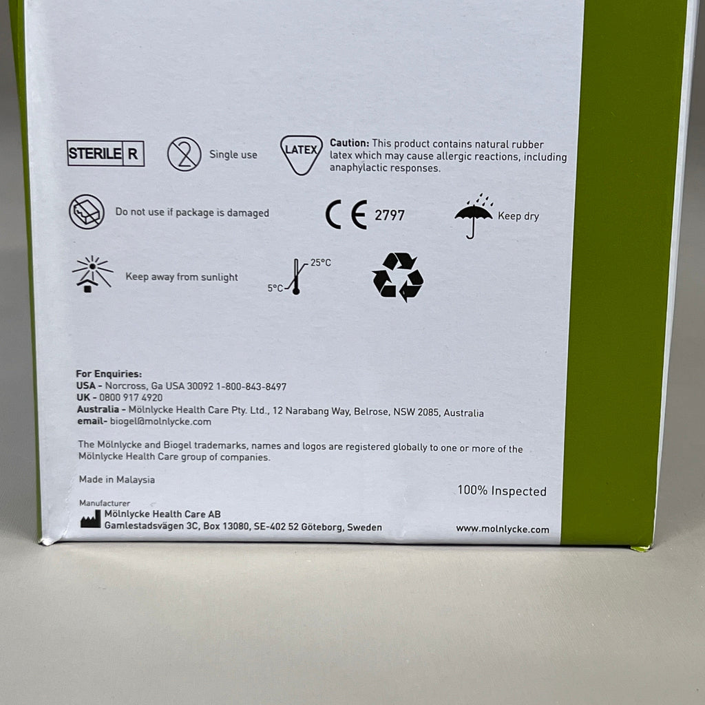 MOLNLYCKE Biogel M Latex Surgical Gloves Enhanced Grip SZ 7.5 Straw Yellow 50 Pairs 30575 (New)