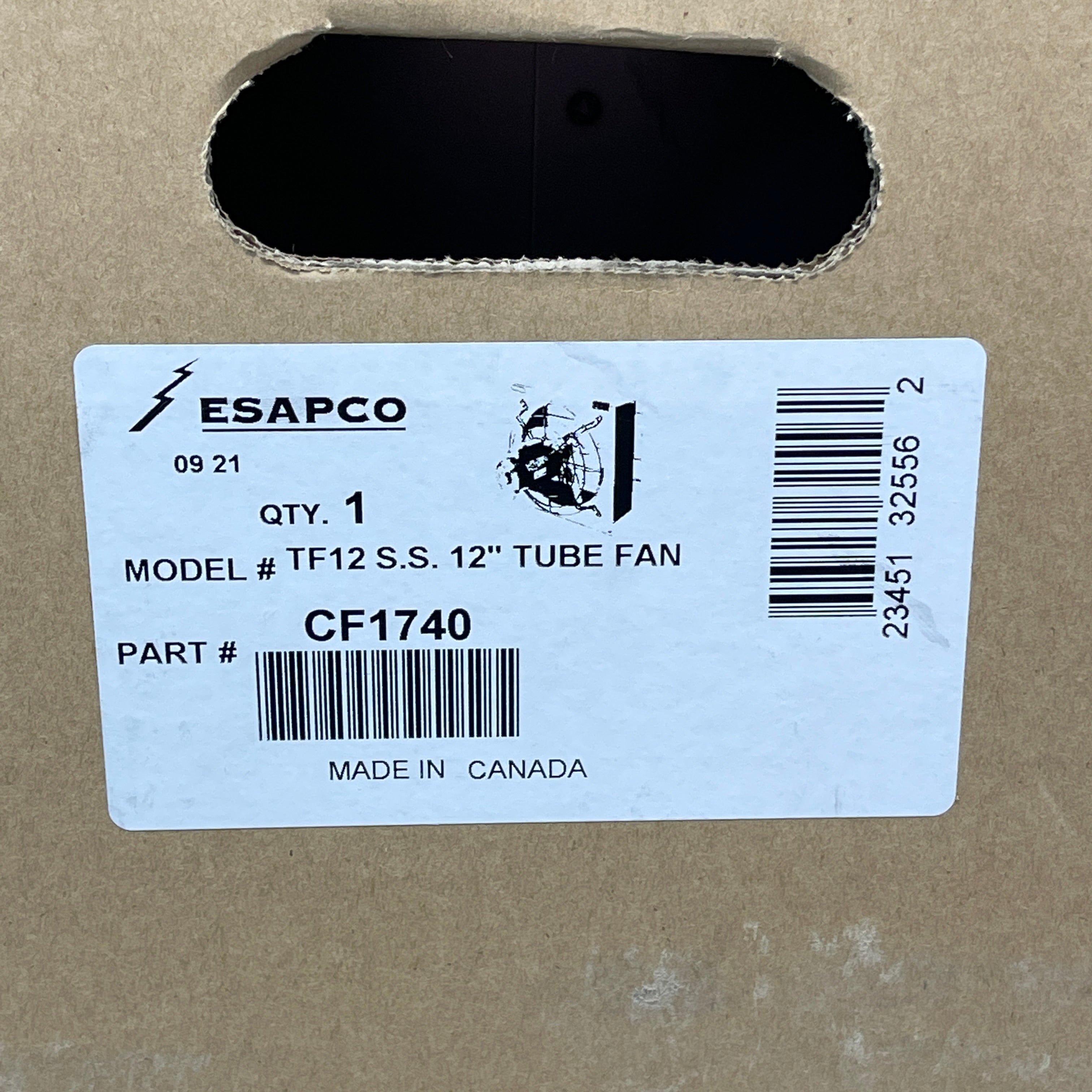 CANARM Tube Fan 12" Stainless Steel 1/4 HP Leeson Motor TF12S.S. CF1740 (New)