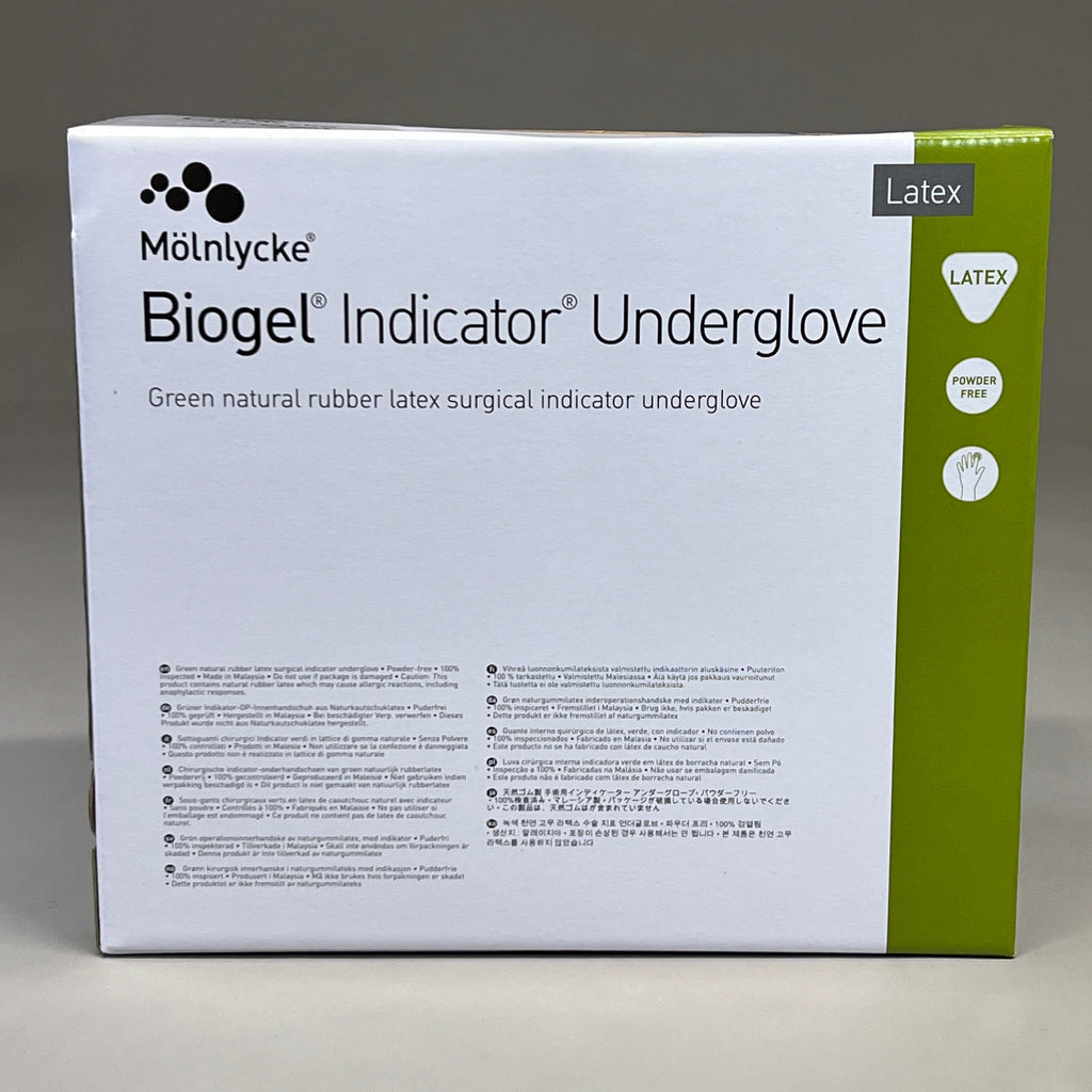 MOLNLYCKE Biogel Latex Surgical Indicator Underglove SZ 8 Green 50 Pairs 31280 (New)