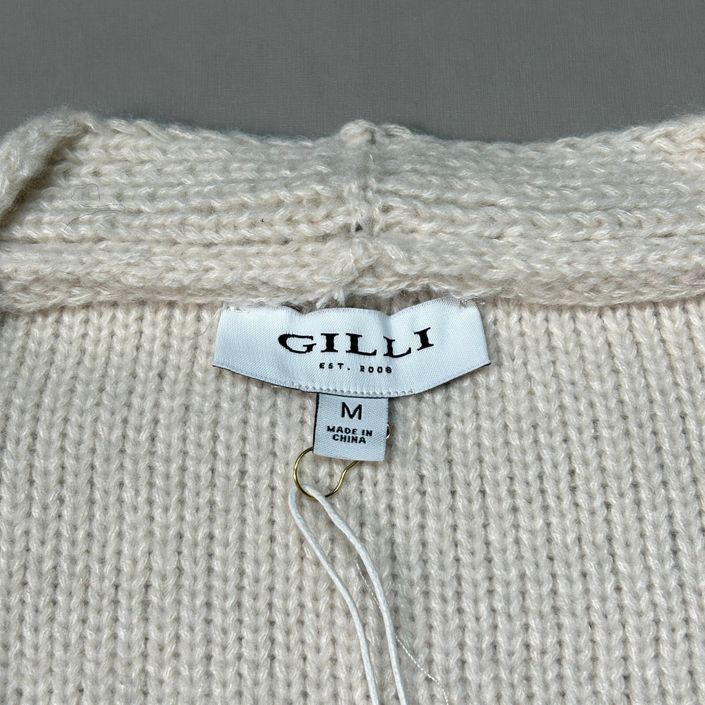 GILLI Fringed Button Up Cardigan Cream Size Medium (New)