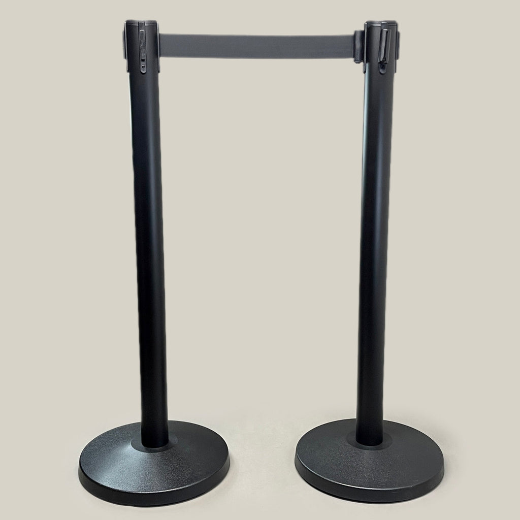 Queueway 2-PACK of Stanchion Black Barrier Posts W/ 7' x 2" Retractable Black Webbing QWYPOST-33-B9 (New)