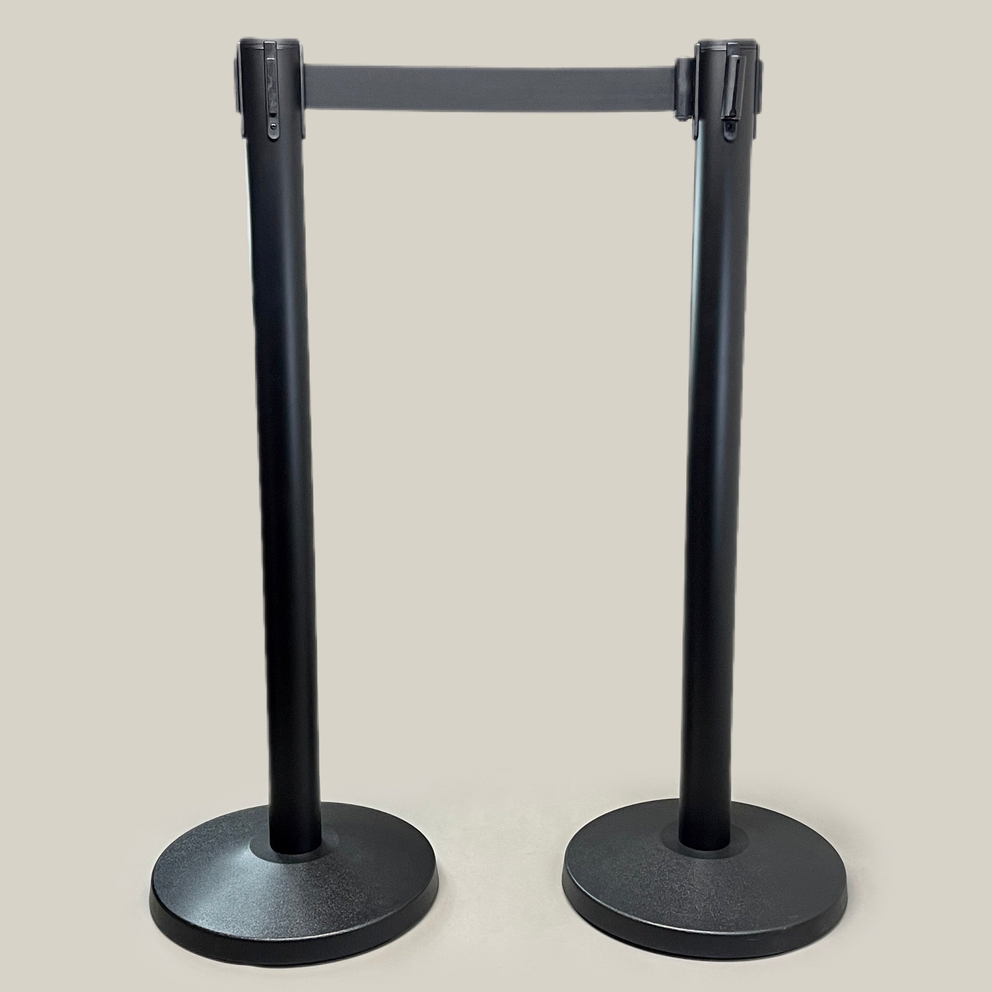 Queueway 2-PACK of Stanchion Black Barrier Posts W/ 7' x 2" Retractable Black Webbing QWYPOST-33-B9 (New)