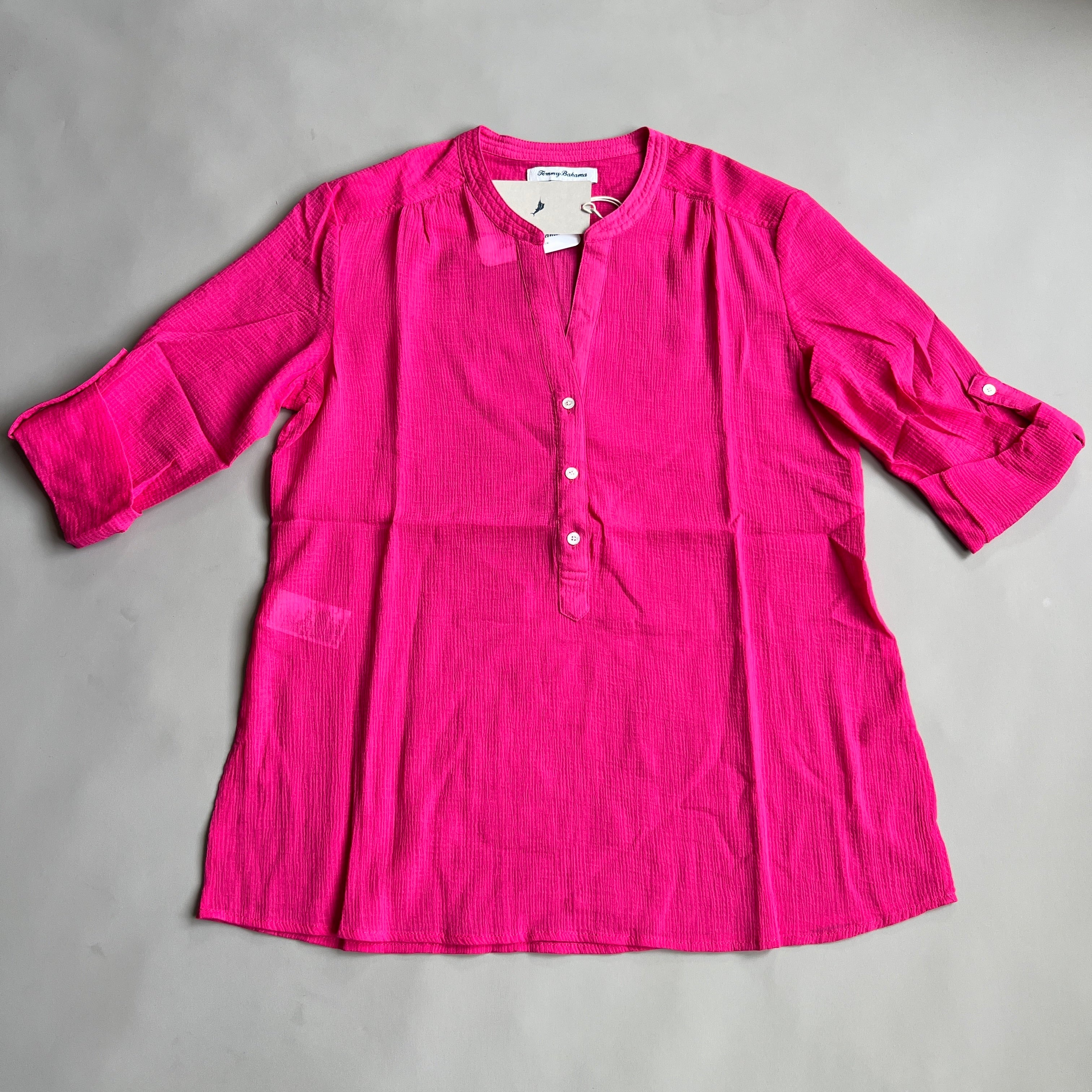 TOMMY BAHAMA Women's Coastview Gauze Top 3/4 Sleeve Rose Bed Size S (New)