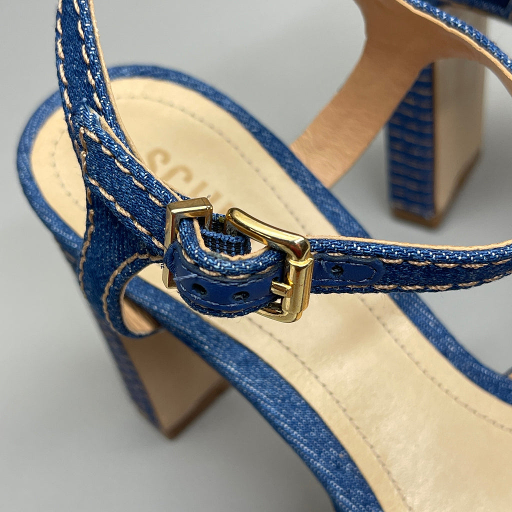 SCHUTZ Keefa Casual Denim Women's 4" Heeled Sandal Platform Blue Sz 9.5B (New)