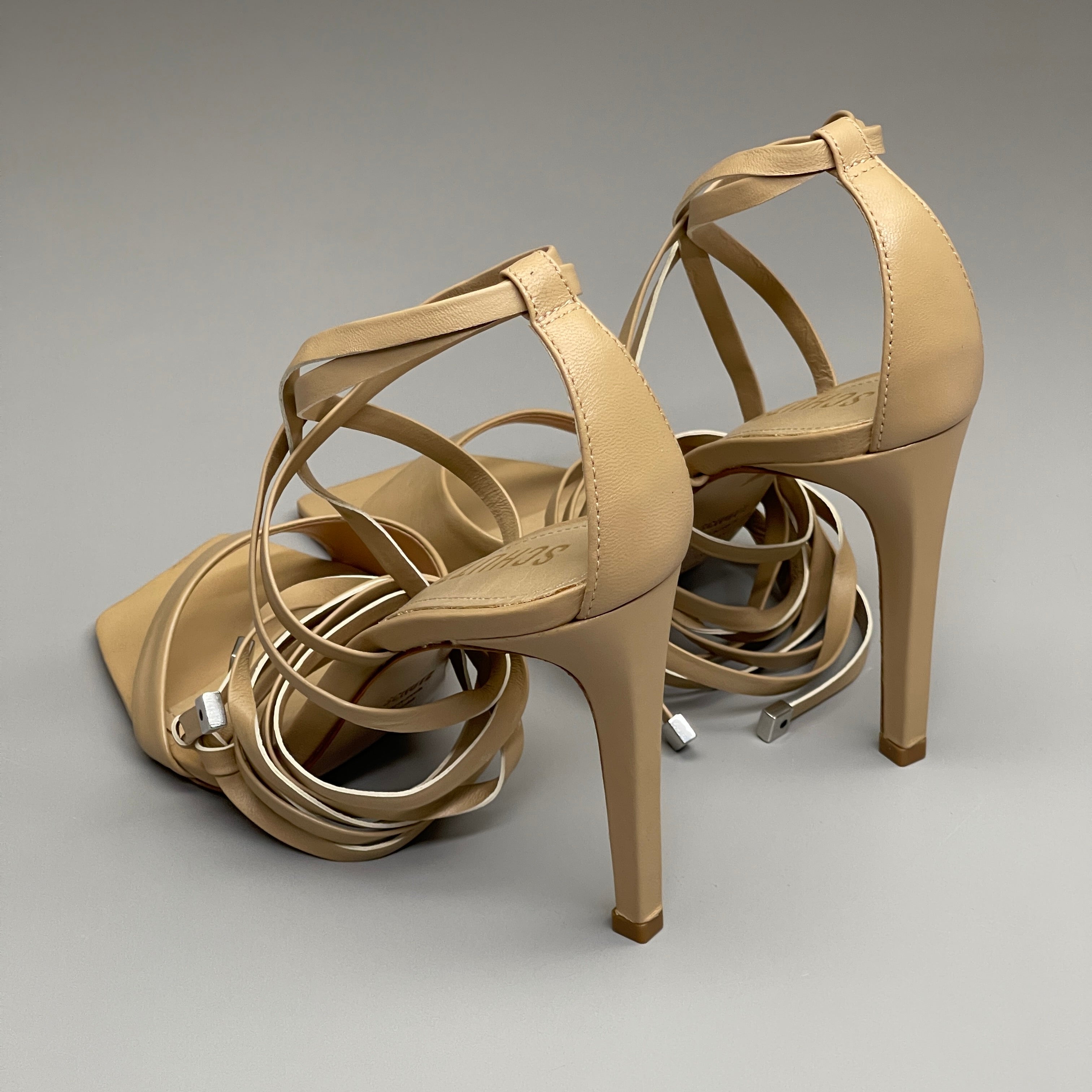 SCHUTZ Bryce Ankle Tie Women's Leather High Heel Sandal Light Nude Sz 6.5B (New)