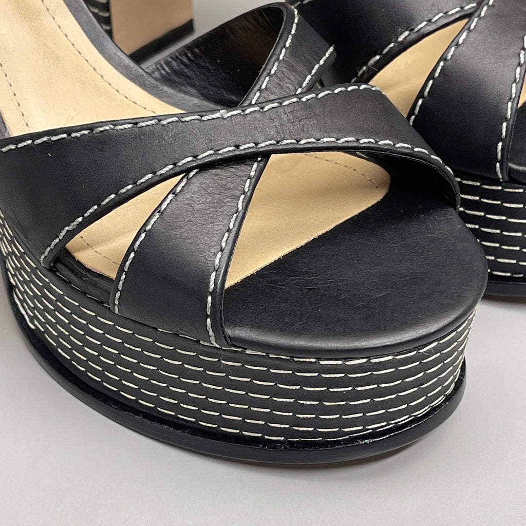 SCHUTZ Keefa Casual Women's Leather Sandal Black Platform 4" Heel Shoes Sz 8.5B