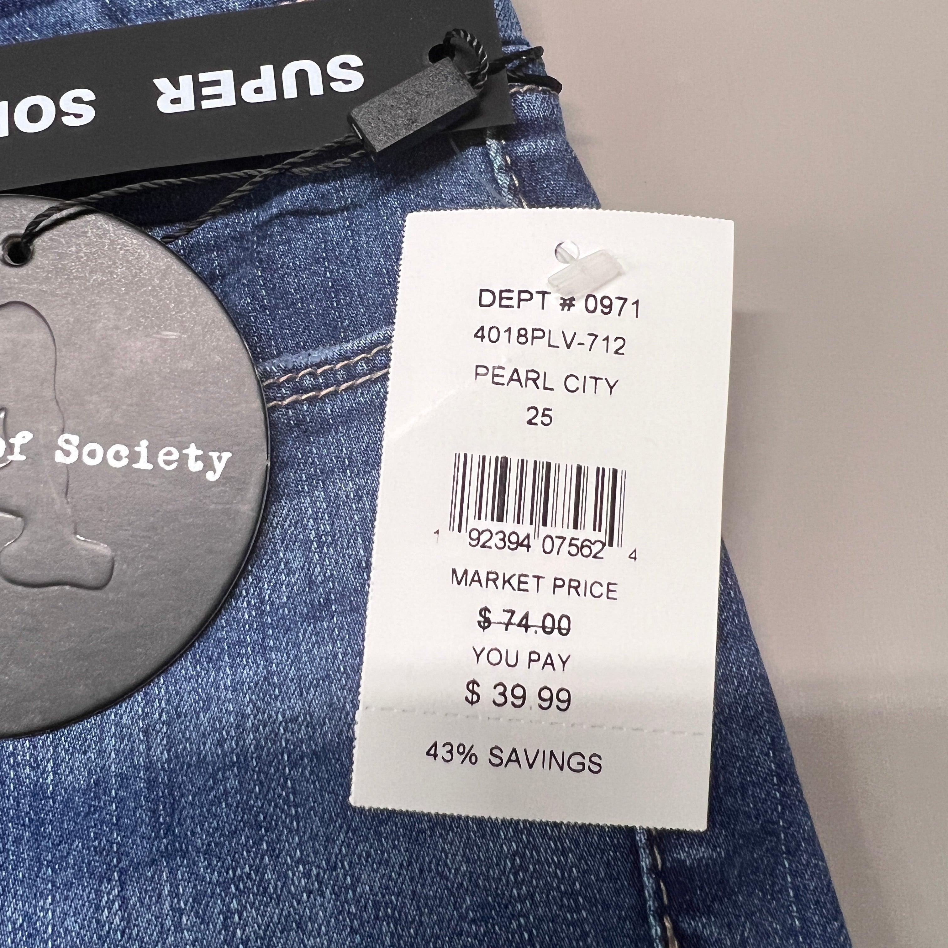 ARTICLES OF SOCIETY Pearl City Denim Jeans Women's Sz 25 Blue 4018PLV-712 (New)