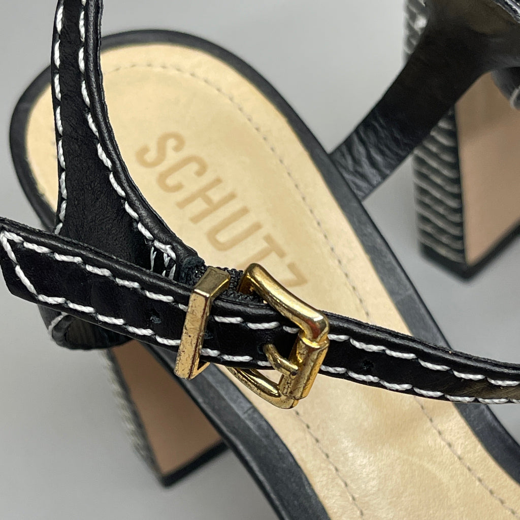 SCHUTZ Keefa Casual Women's Leather Sandal Black Platform 4" Heel Shoes Sz 10B (New)