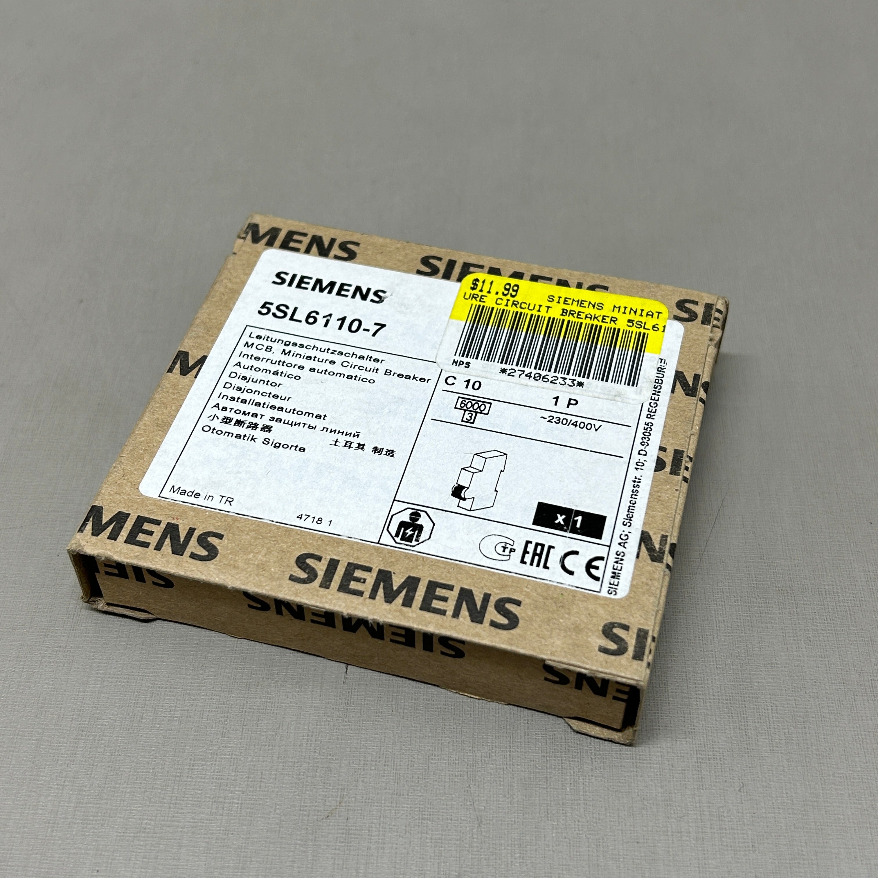 SIEMENS Miniature Circuit Breaker 230/400 V 6kA Off-White 5SL6110-7 (New)