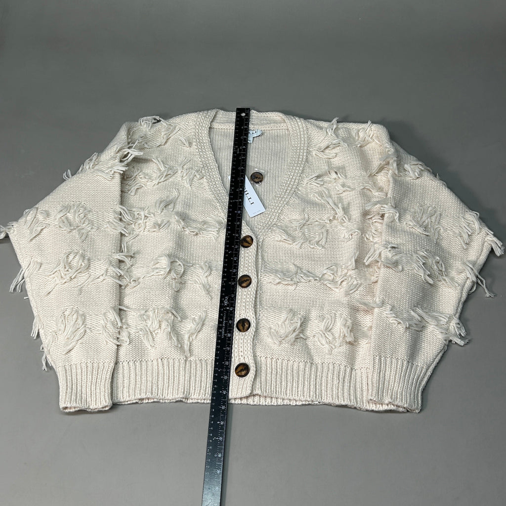 GILLI Fringed Button Up Cardigan Cream Size Large (New)