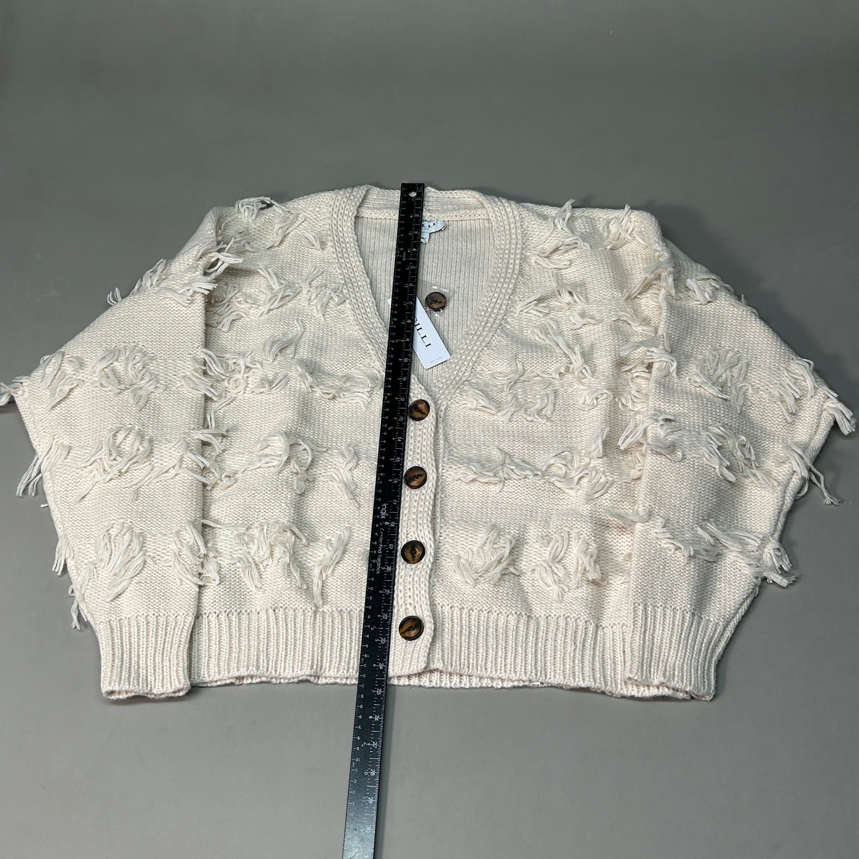 GILLI Fringed Button Up Cardigan Cream Size Large (New)
