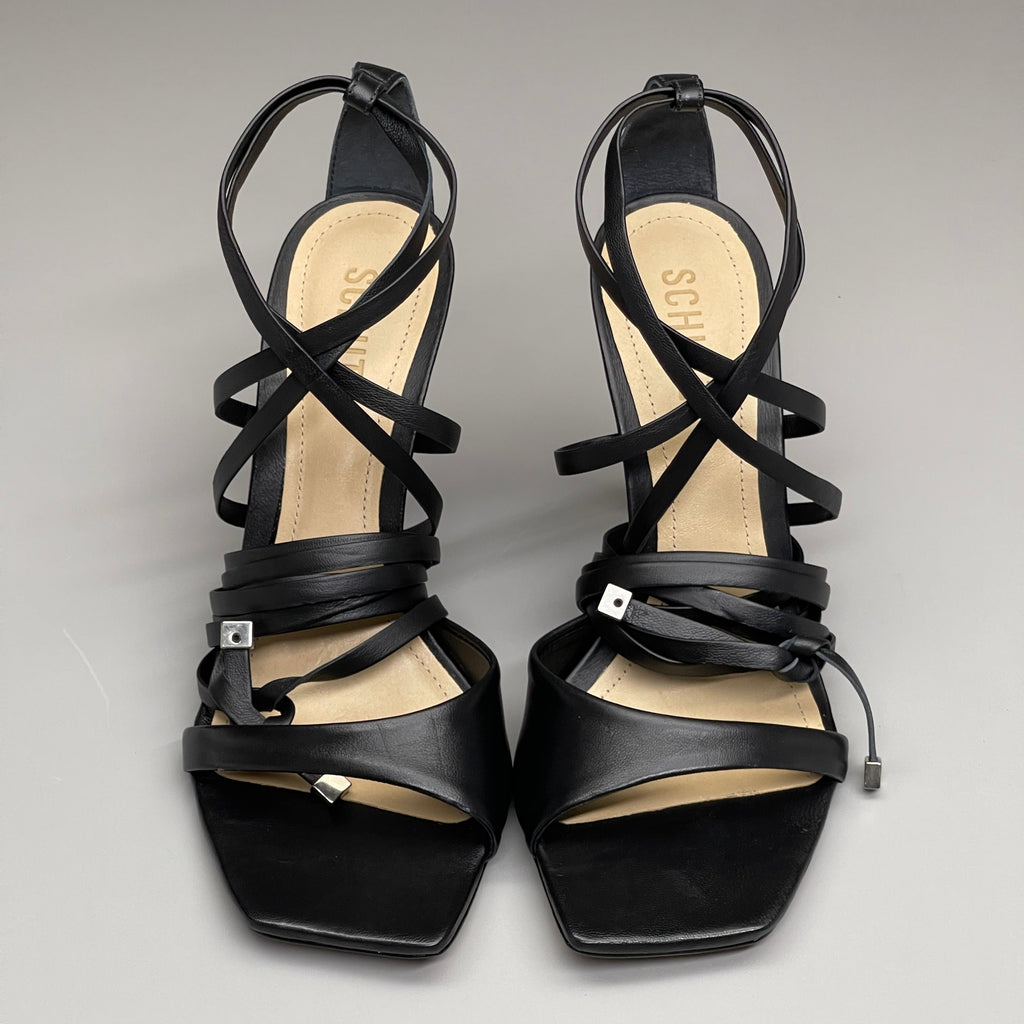 SCHUTZ Bryce Ankle Tie Women's Leather High Heel Strappy Sandal Black Sz 7B (New)