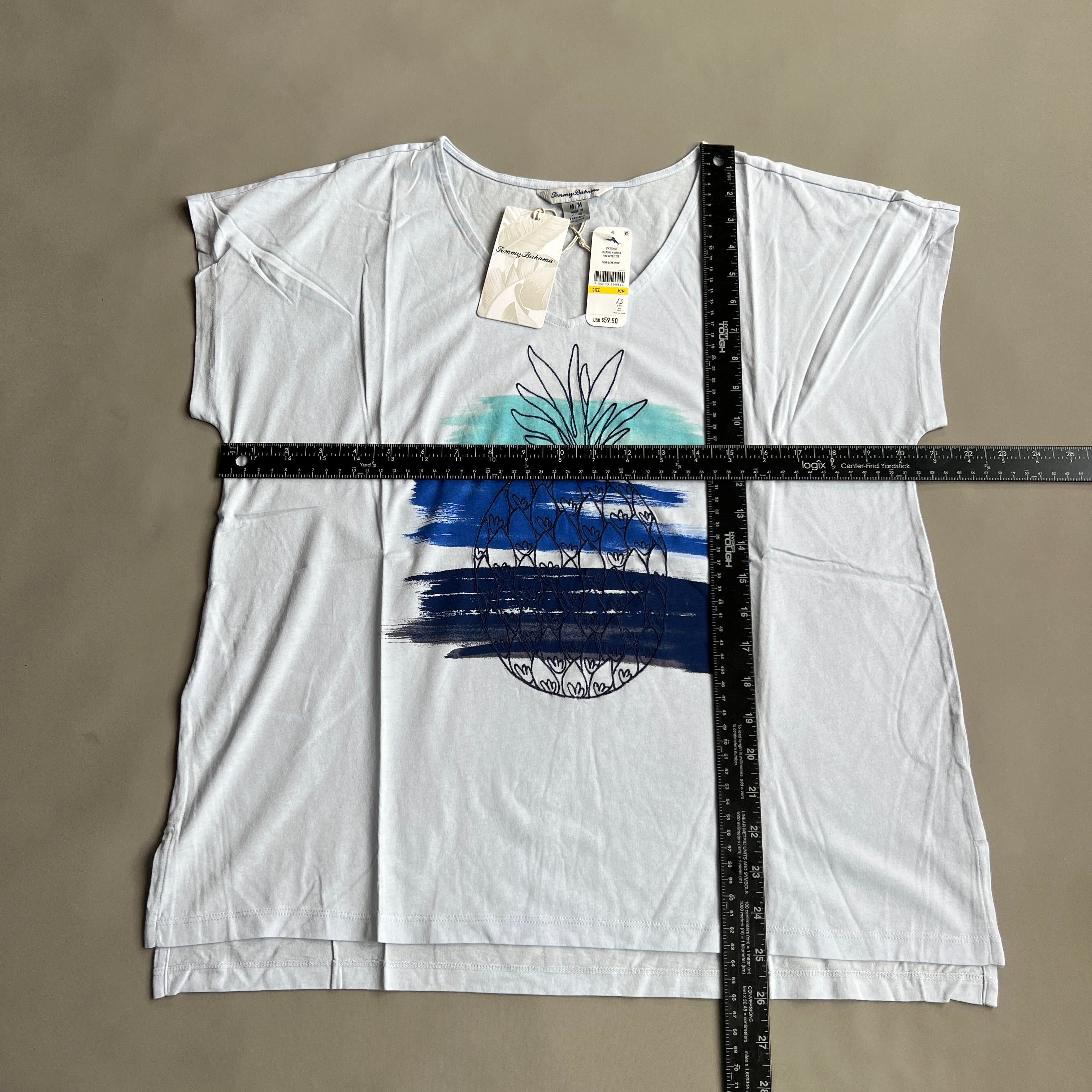 TOMMY BAHAMA Women's Seaport Painted Pineapple Tee T-shirt Dew Drop Size M (New)
