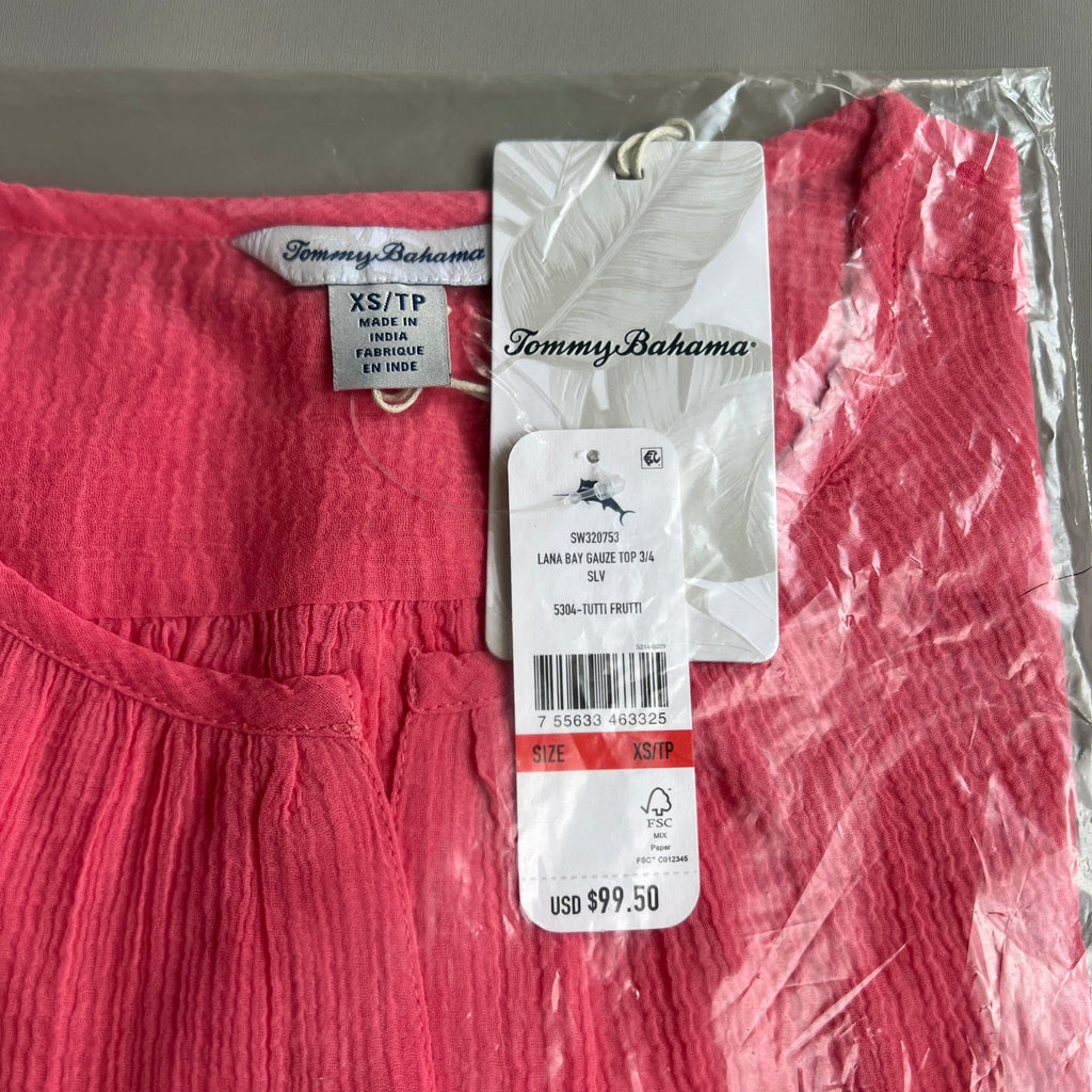 TOMMY BAHAMA Women's Lana Bay Gauze Top 3/4 Sleeve Tutti Frutti Size XS (New)