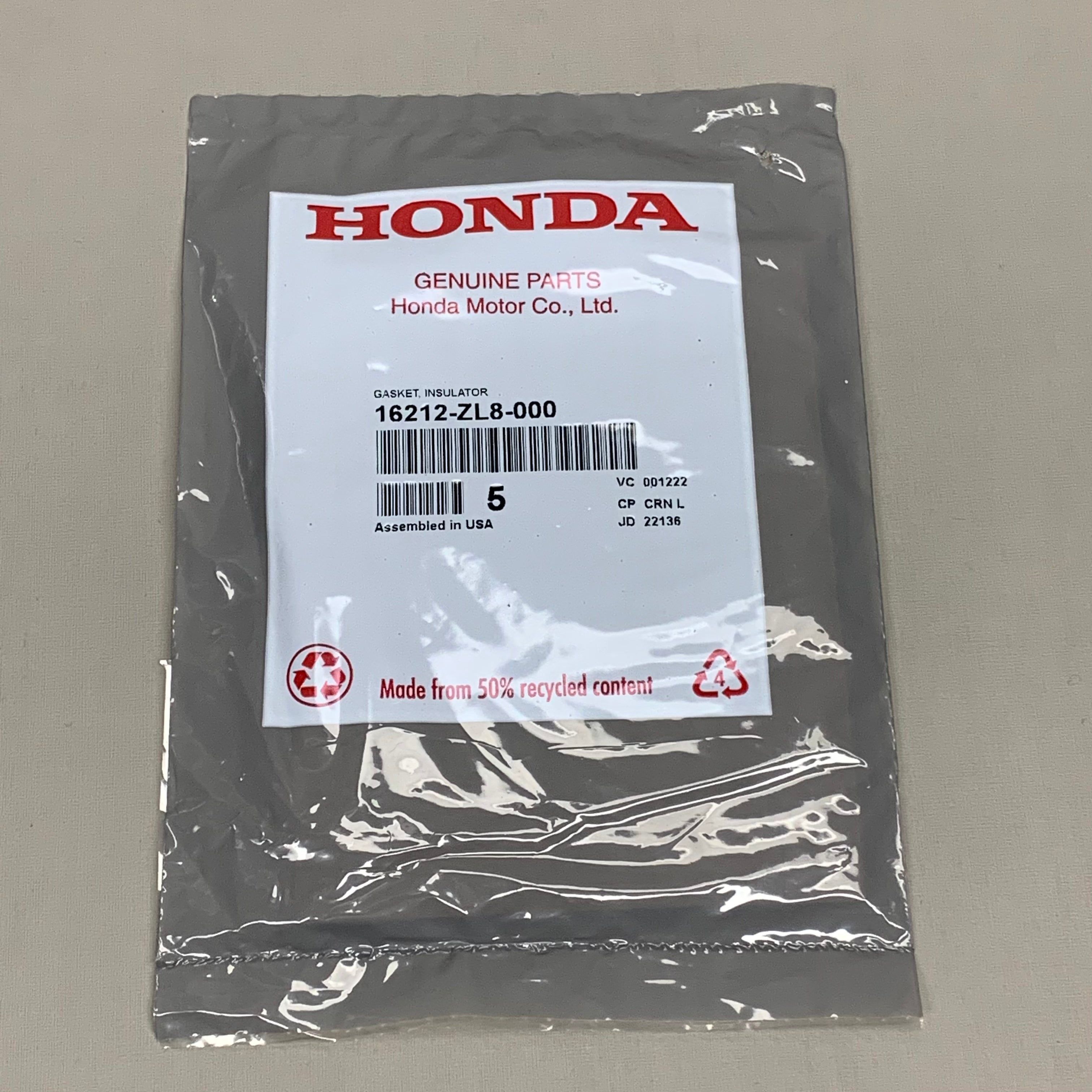 HONDA Carburetor Gasket 5 Piece Set Packing Insulator 16212-ZL8-000 (New)