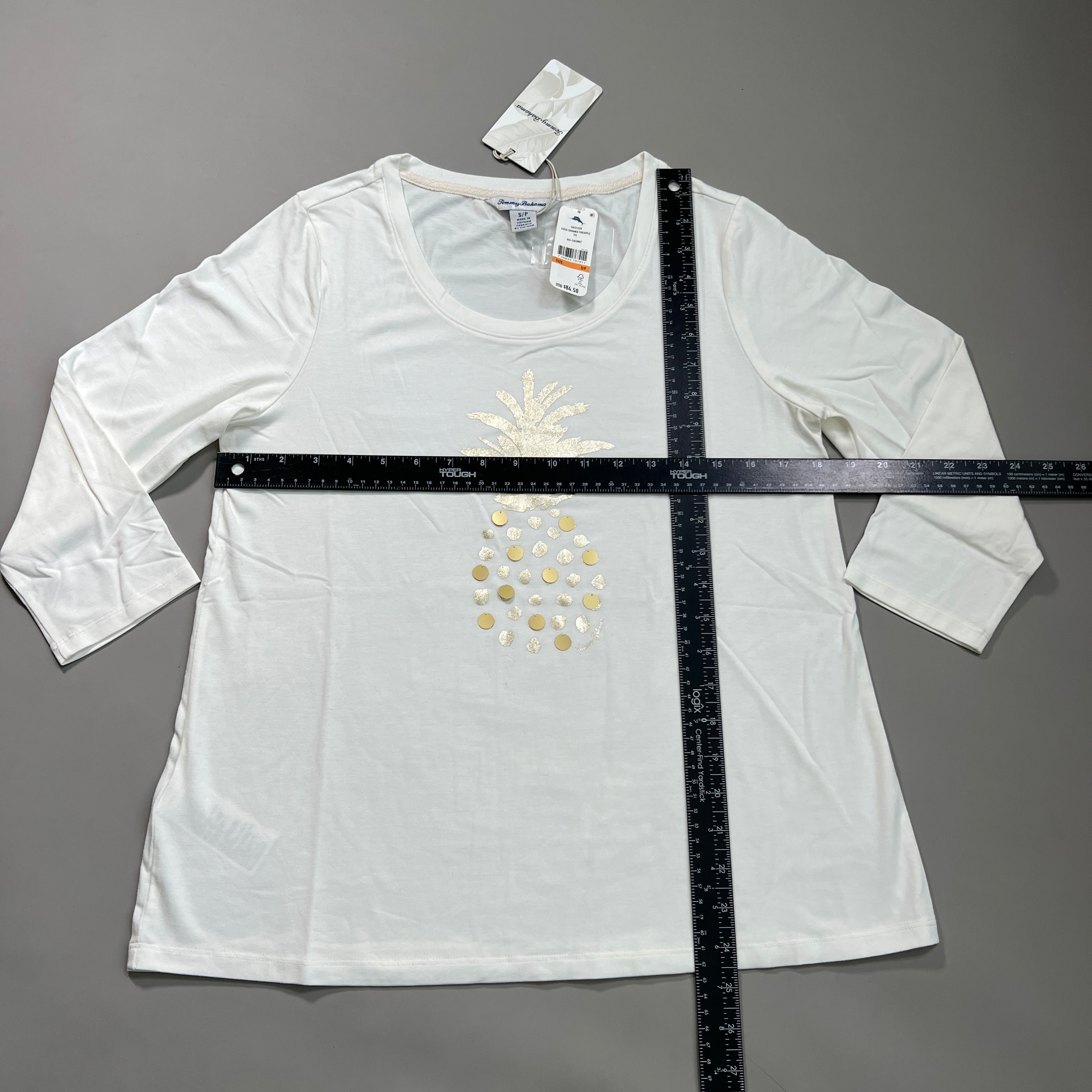 TOMMY BAHAMA Women's Kauai Shimmer Pineapple Tee T-shirt Coconut Size S (New)