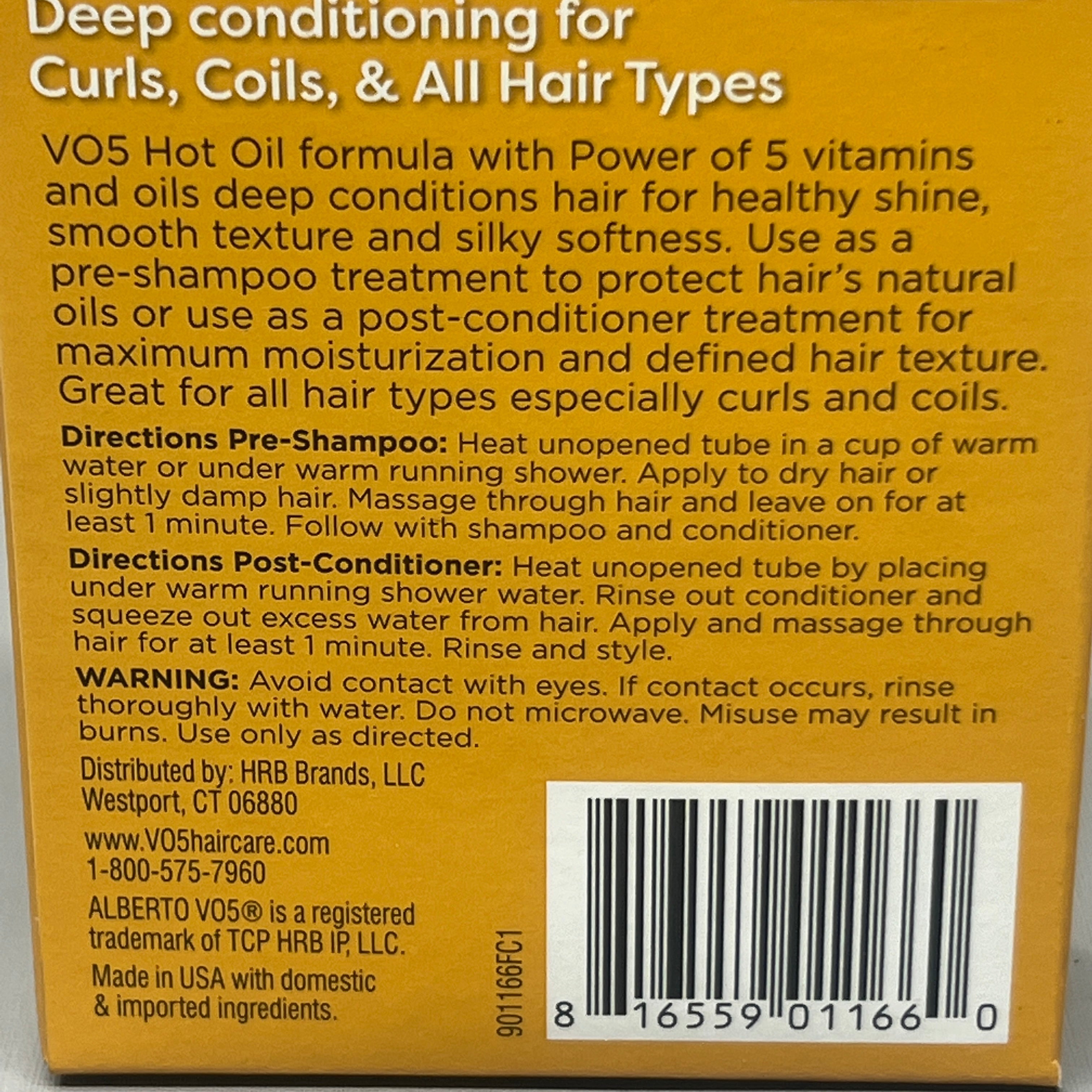 ALBERTO Vo5 Hot Oil Treatment 2-PACK! (2 tubes/box = 4 total tubes) 0.5 fl oz (New)