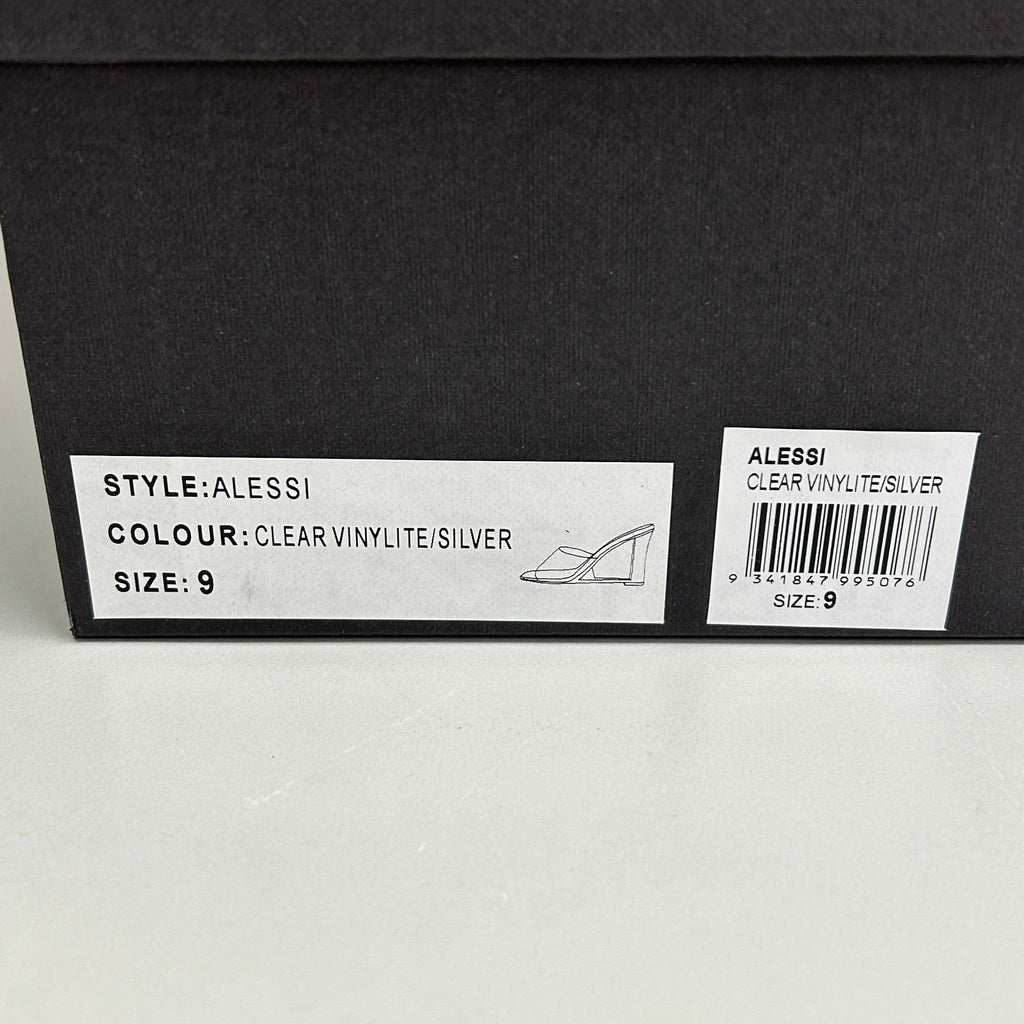 TONY BIANCO Alessi Clear Vinylite/Silver Wedges Women's Heels Sz 9 (New)