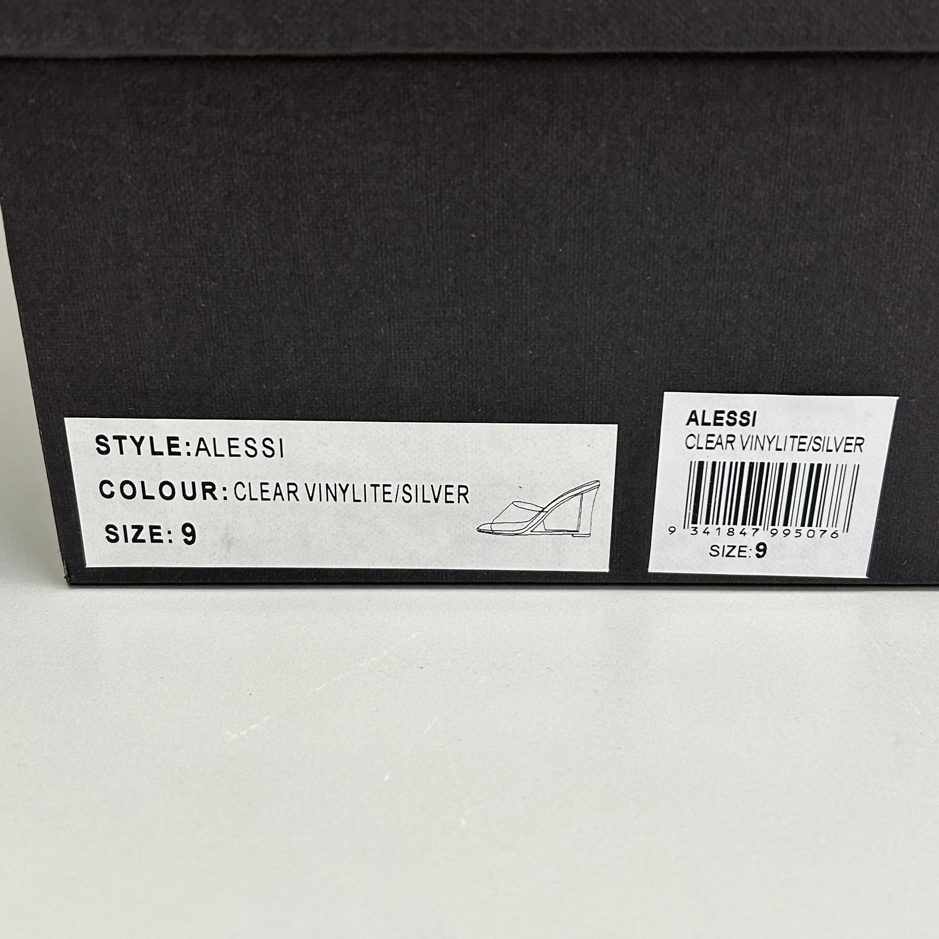 TONY BIANCO Alessi Clear Vinylite/Silver Wedges Women's Heels Sz 9 (New)