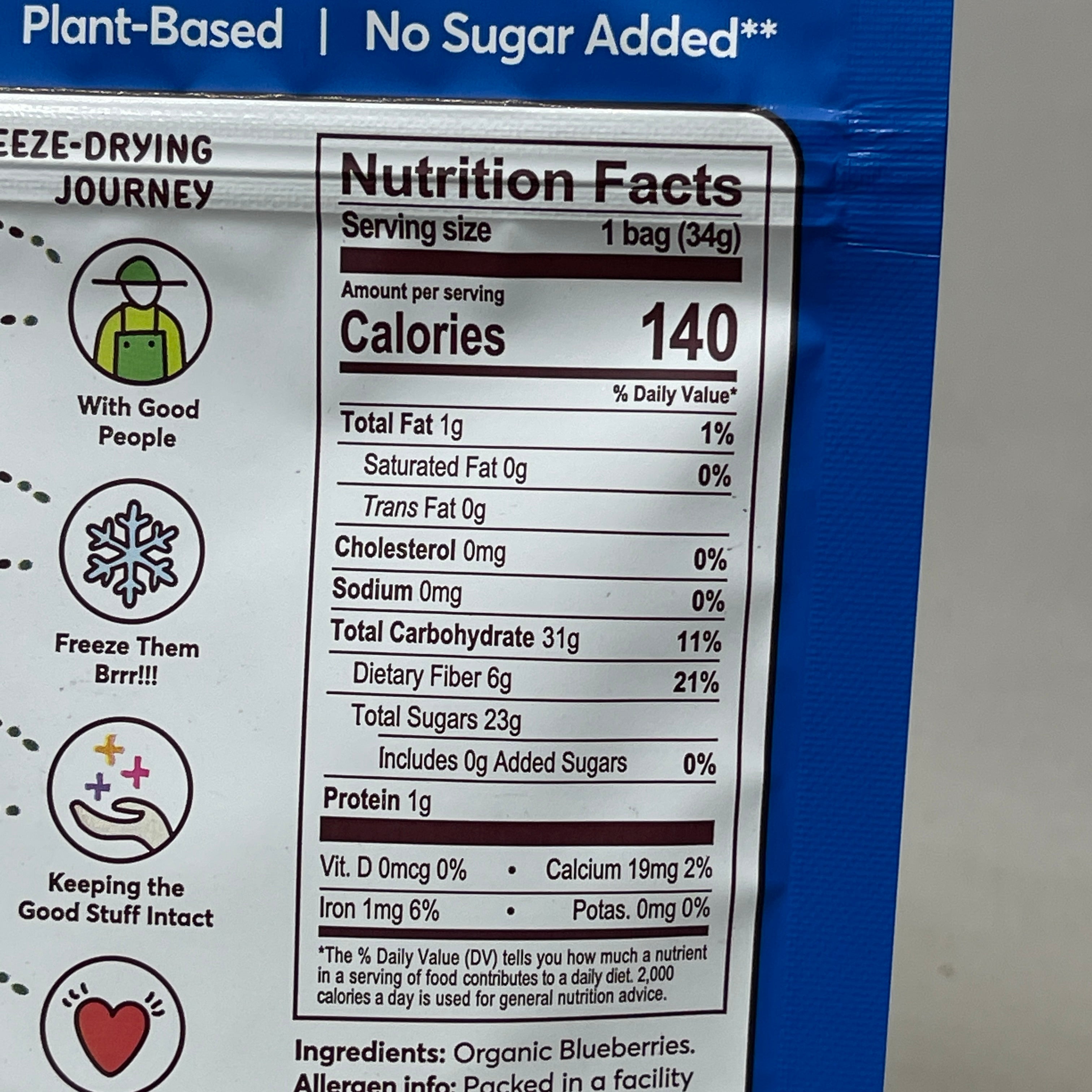 NATIERRA Nature & Earth Freeze-Dried Organic Blueberries 1.2oz -3 packs (New)