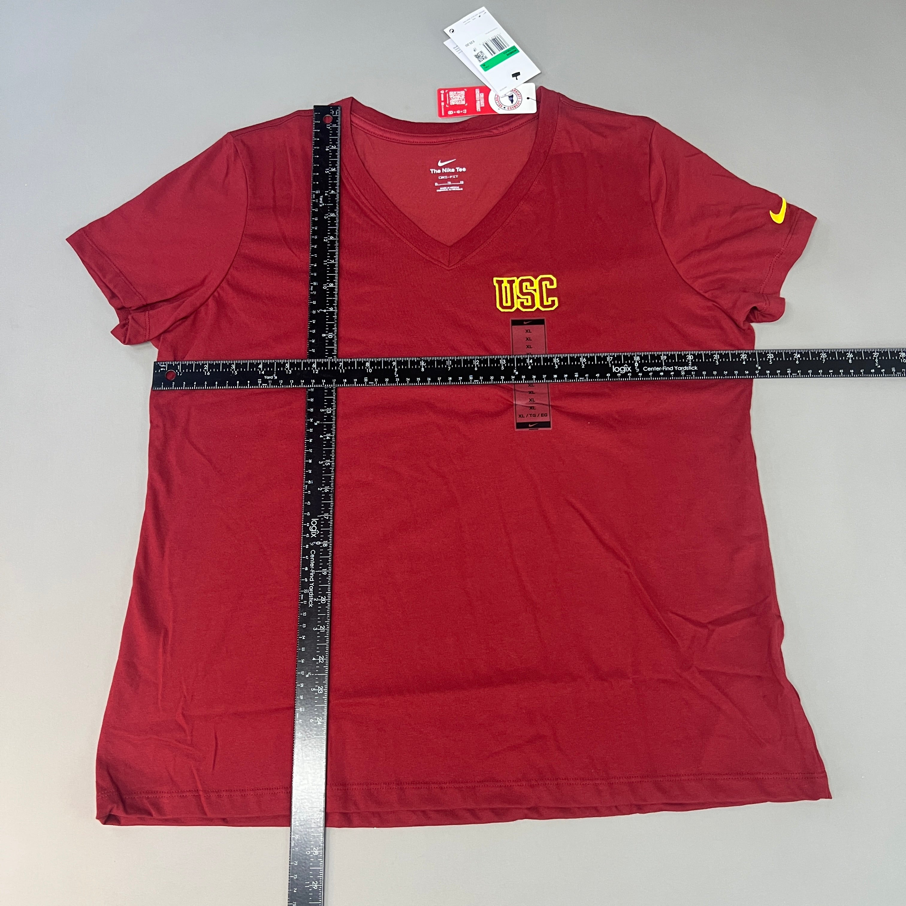 NIKE USC Trojans Logo Dri-Fit V-Neck T-Shirt Women's Sz XL Cardinal Red DQ1708-613 (New)