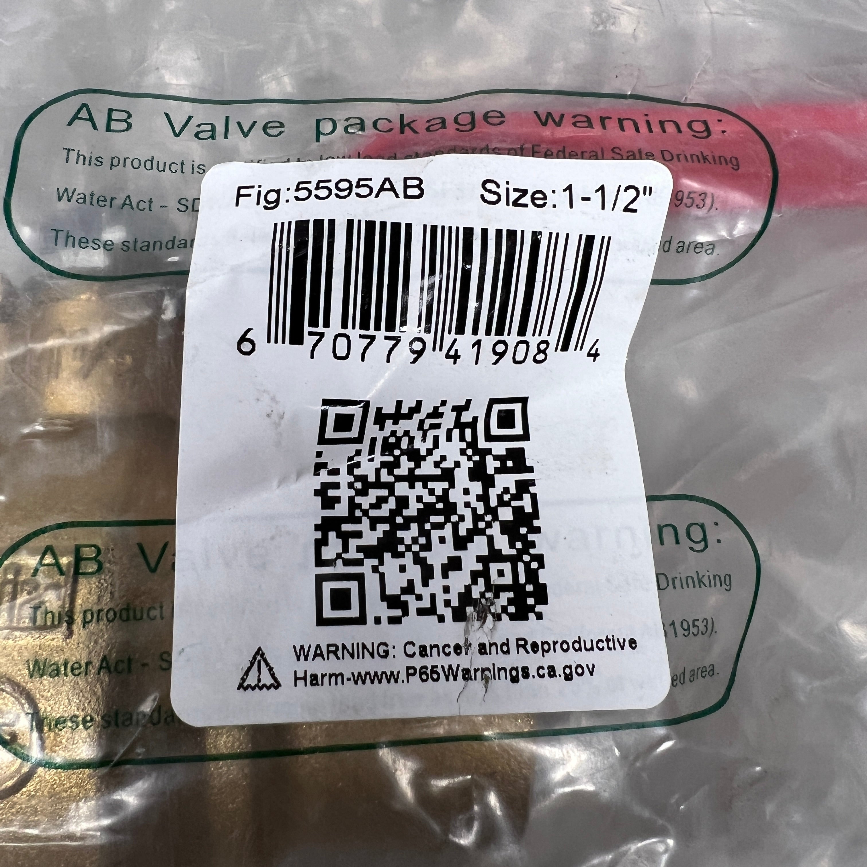 RED-WHITE VALVE Brass Ball Valve 1-1/2" 1.8 lb 5595AB (New)