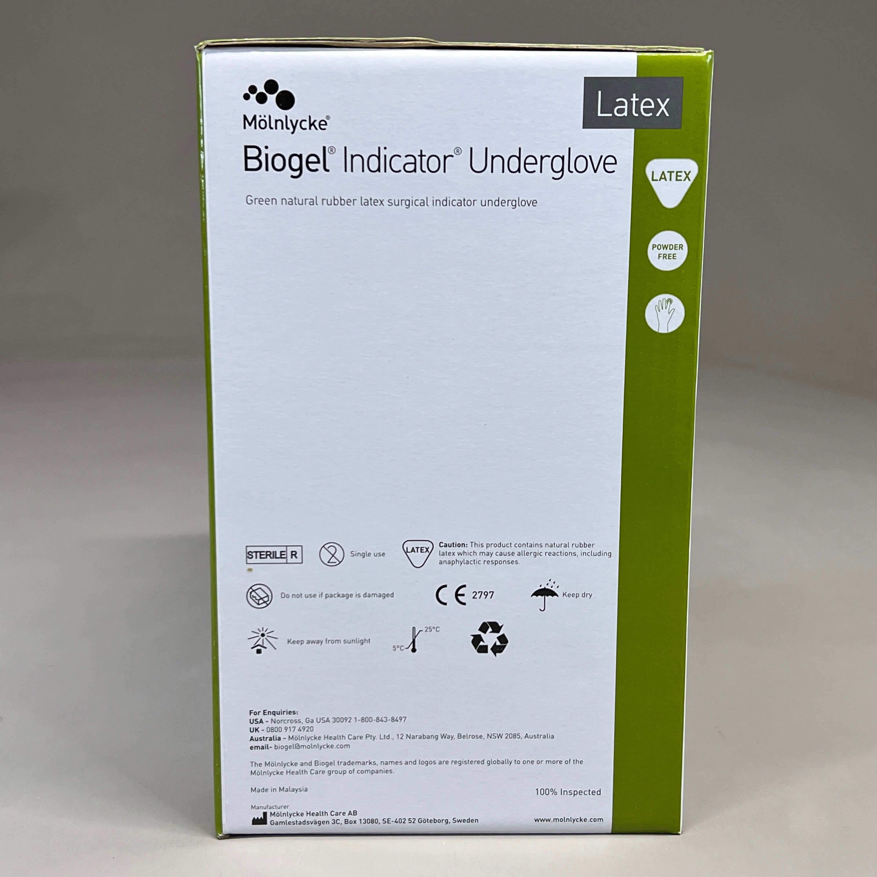 MOLNLYCKE Biogel Latex Surgical Indicator Underglove SZ 8 Green 50 Pairs 31280 (New)