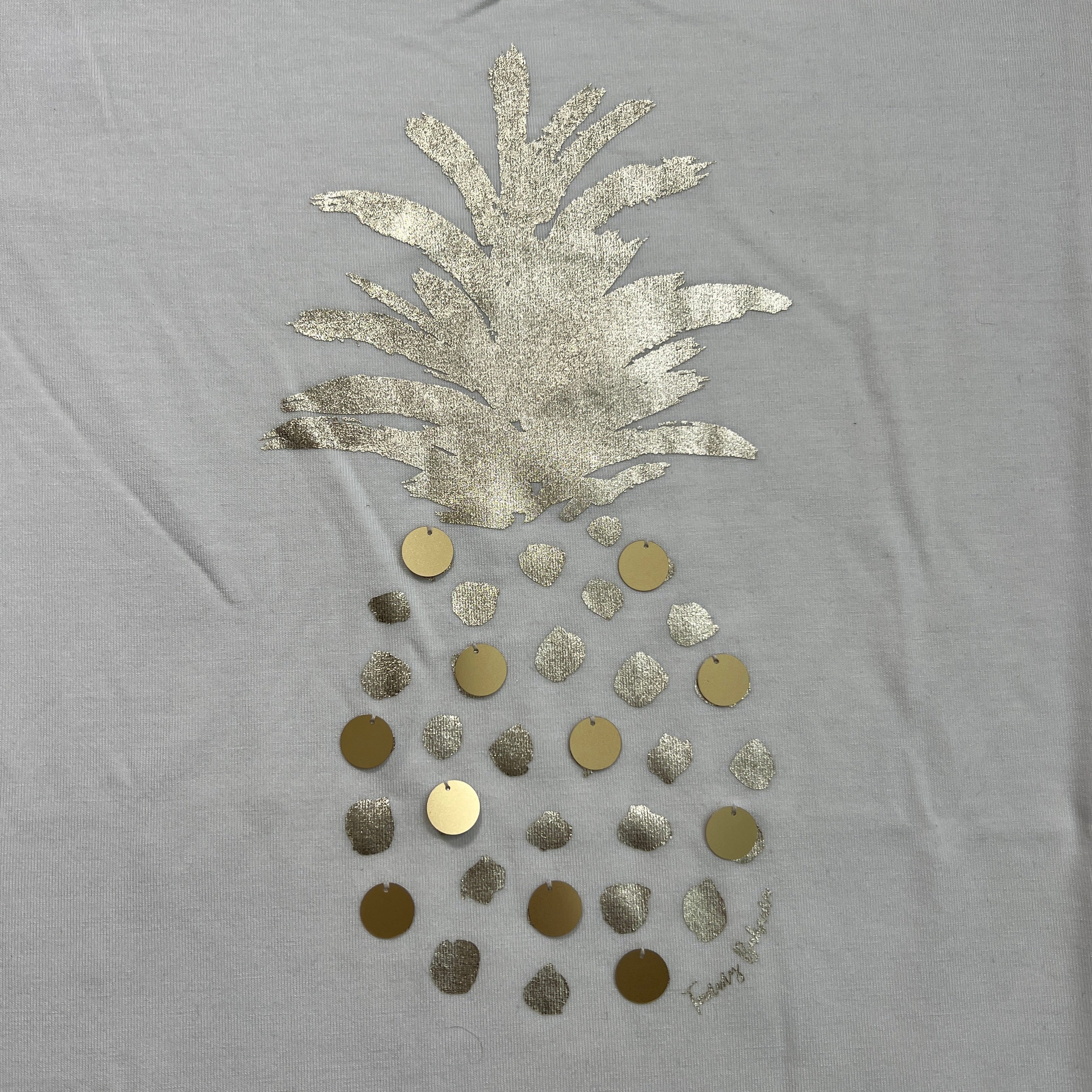 TOMMY BAHAMA Women's Kauai Shimmer Pineapple Tee T-shirt Coconut Size S (New)