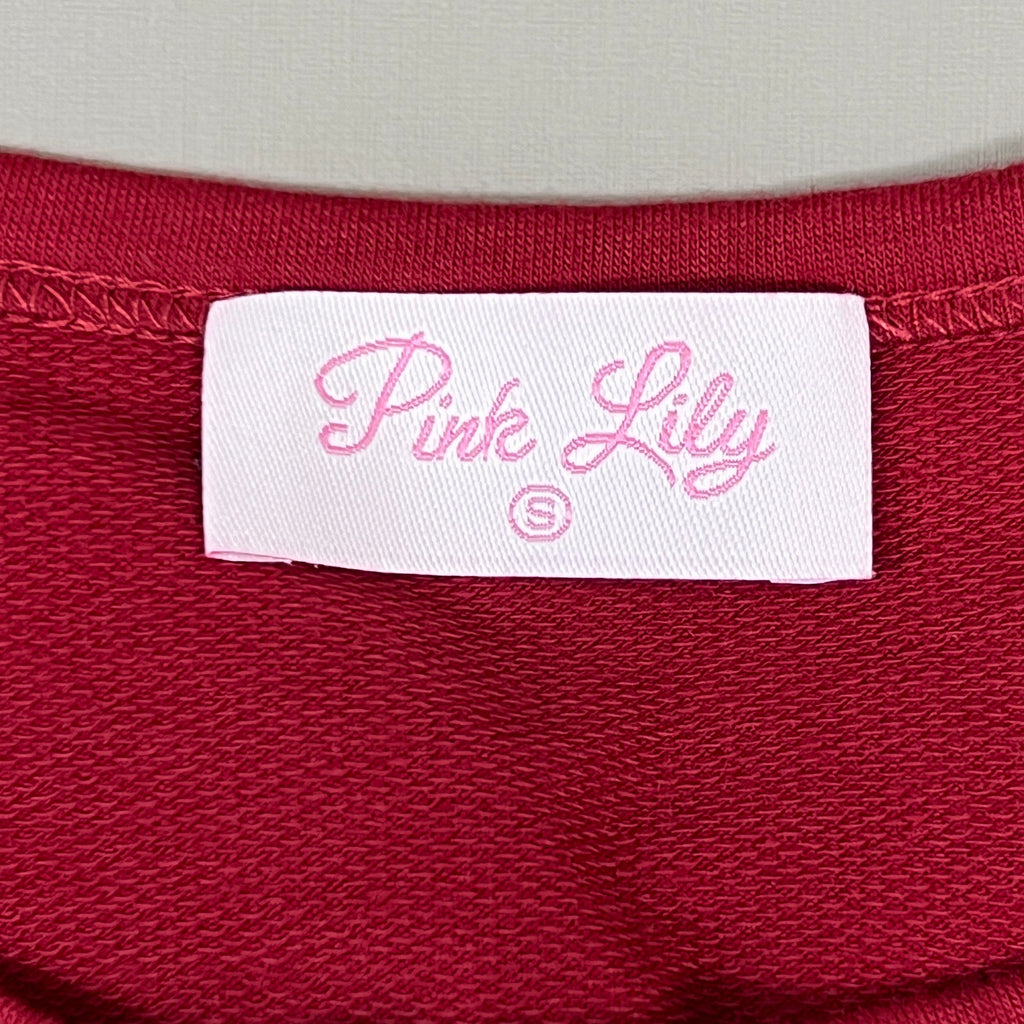 PINK LILY Take the Leap Henley Waffle Knit Blouse Women's Sz S Cranberry PL903 (New)