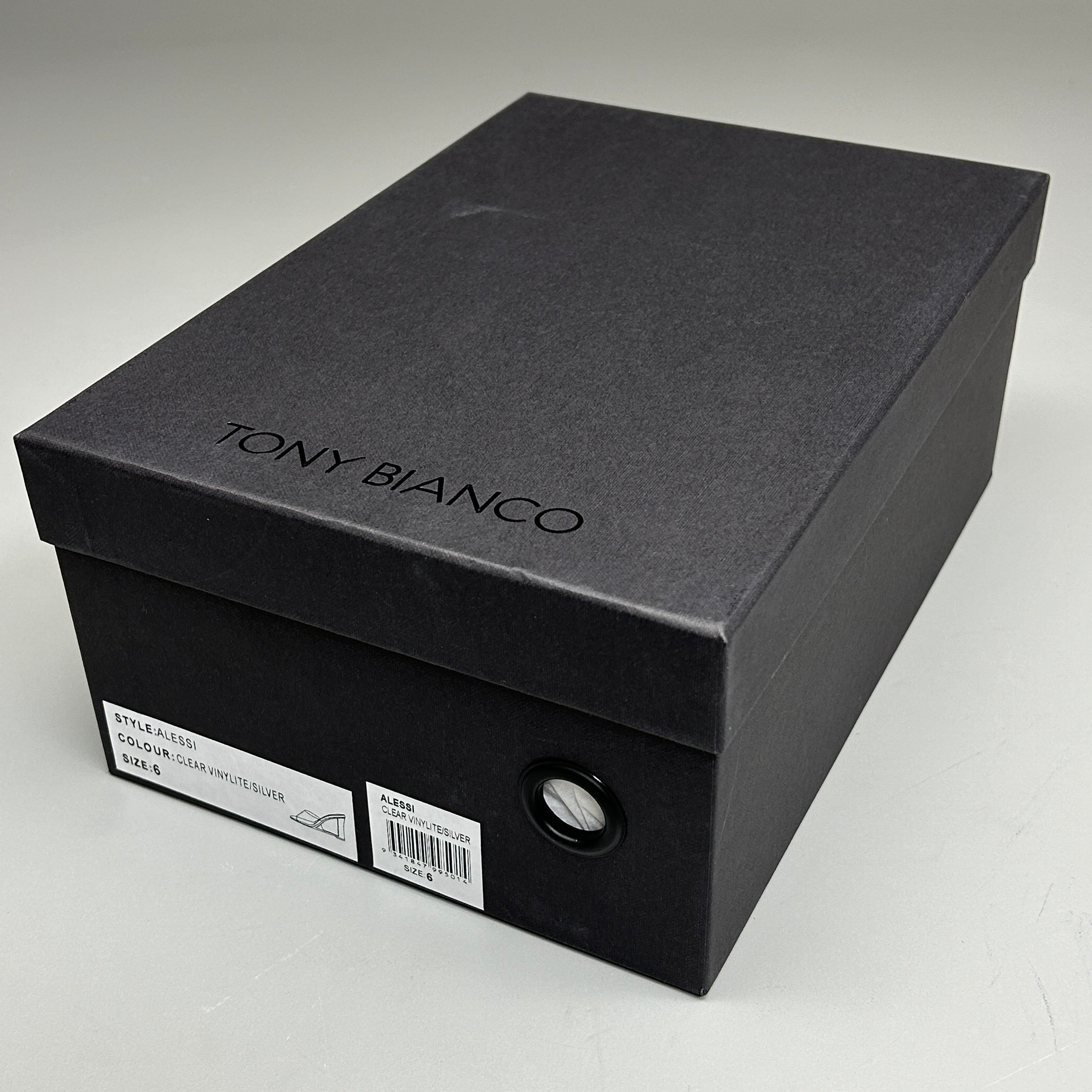 TONY BIANCO Alessi Clear Vinylite/Silver Wedges Women's Heels Sz 6 (New)