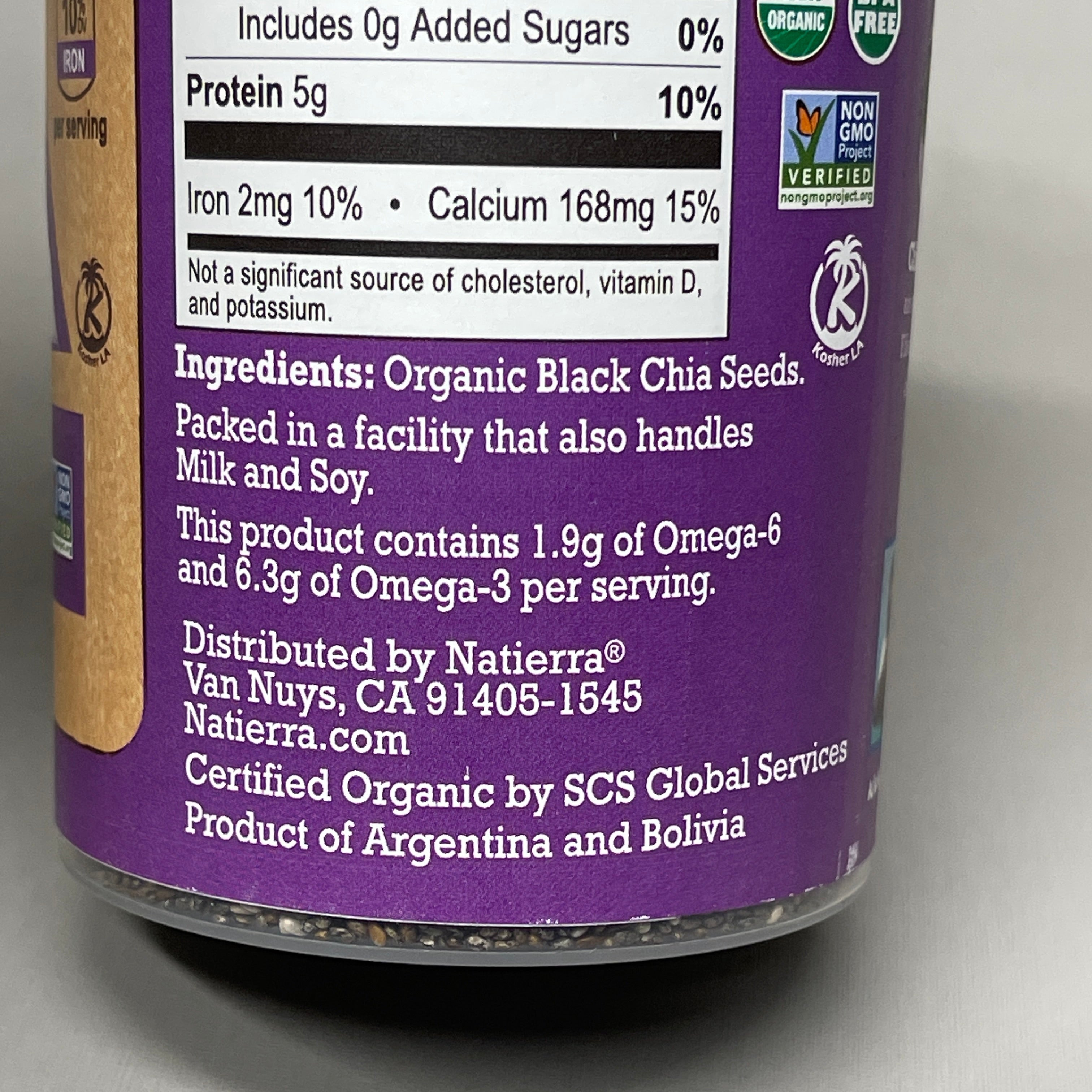 ZA@ NATIERRA Nature & Earth Organic Black Chia Seeds 7 oz Shaker BB 08/25